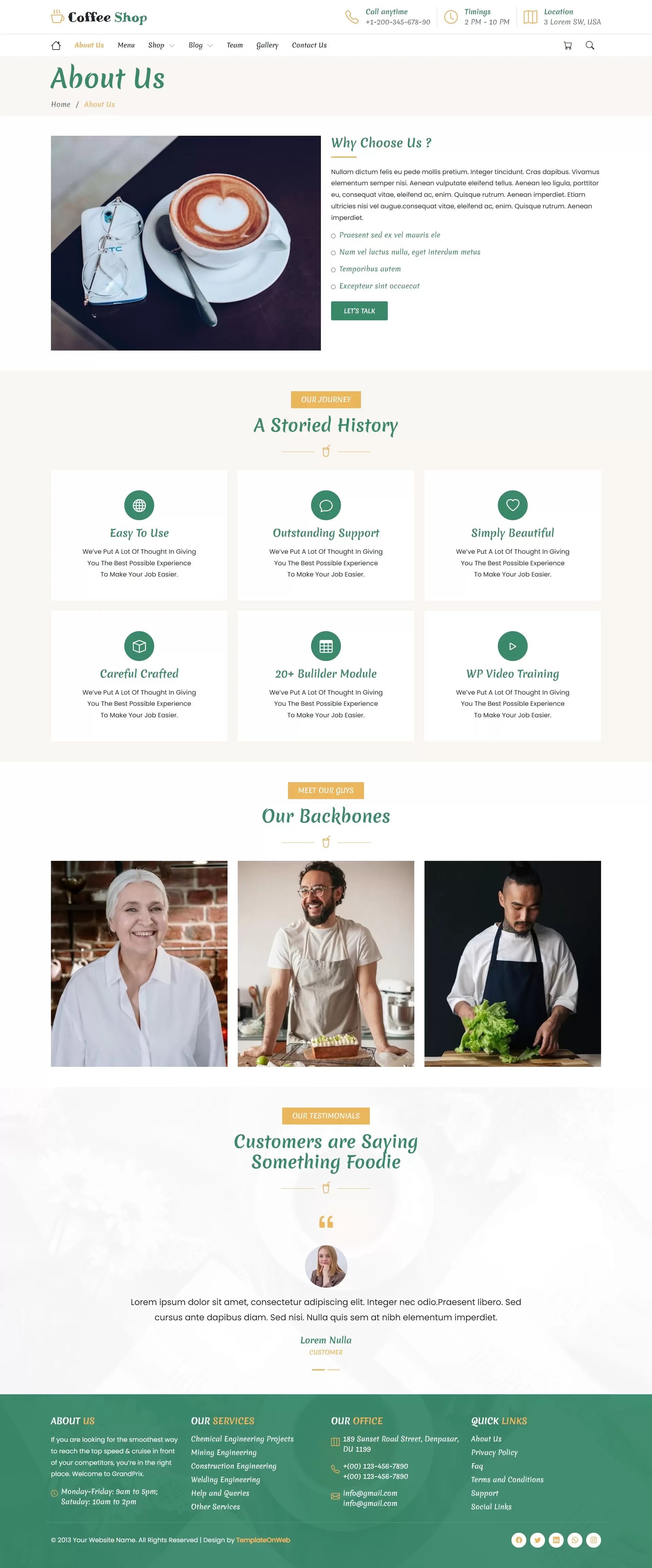 About us page to share passion for coffee