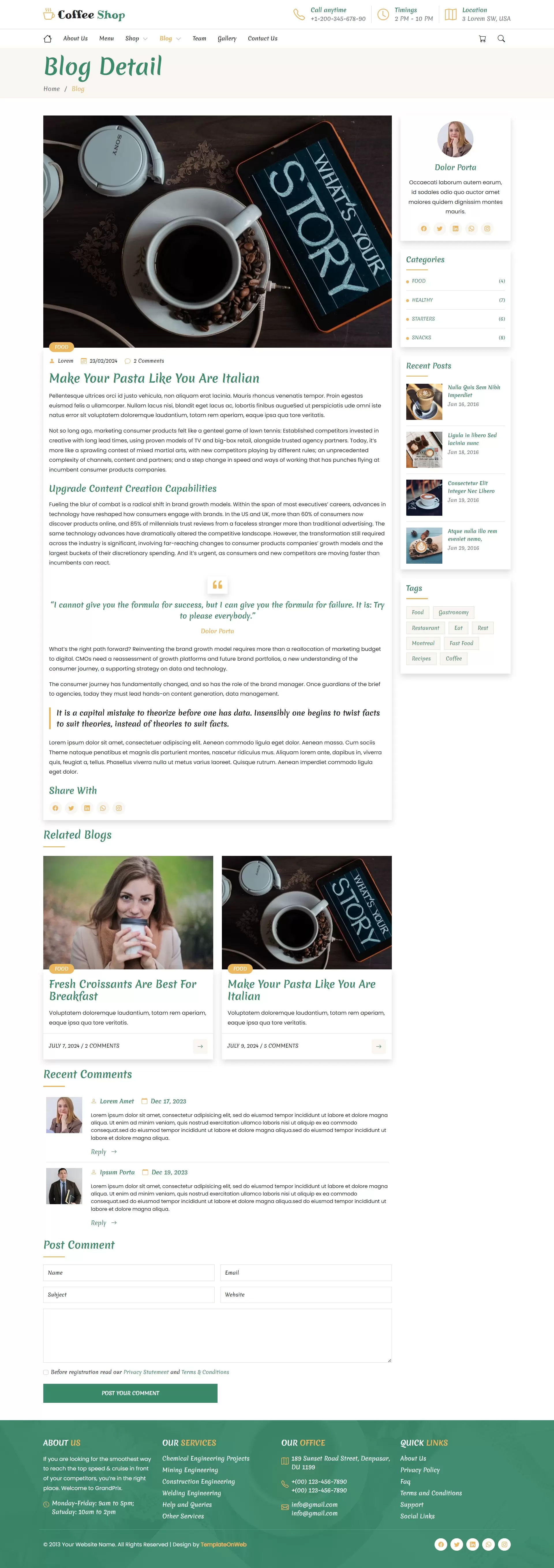 Blog details of coffee bean varieties, roasting styles, equipment reviews