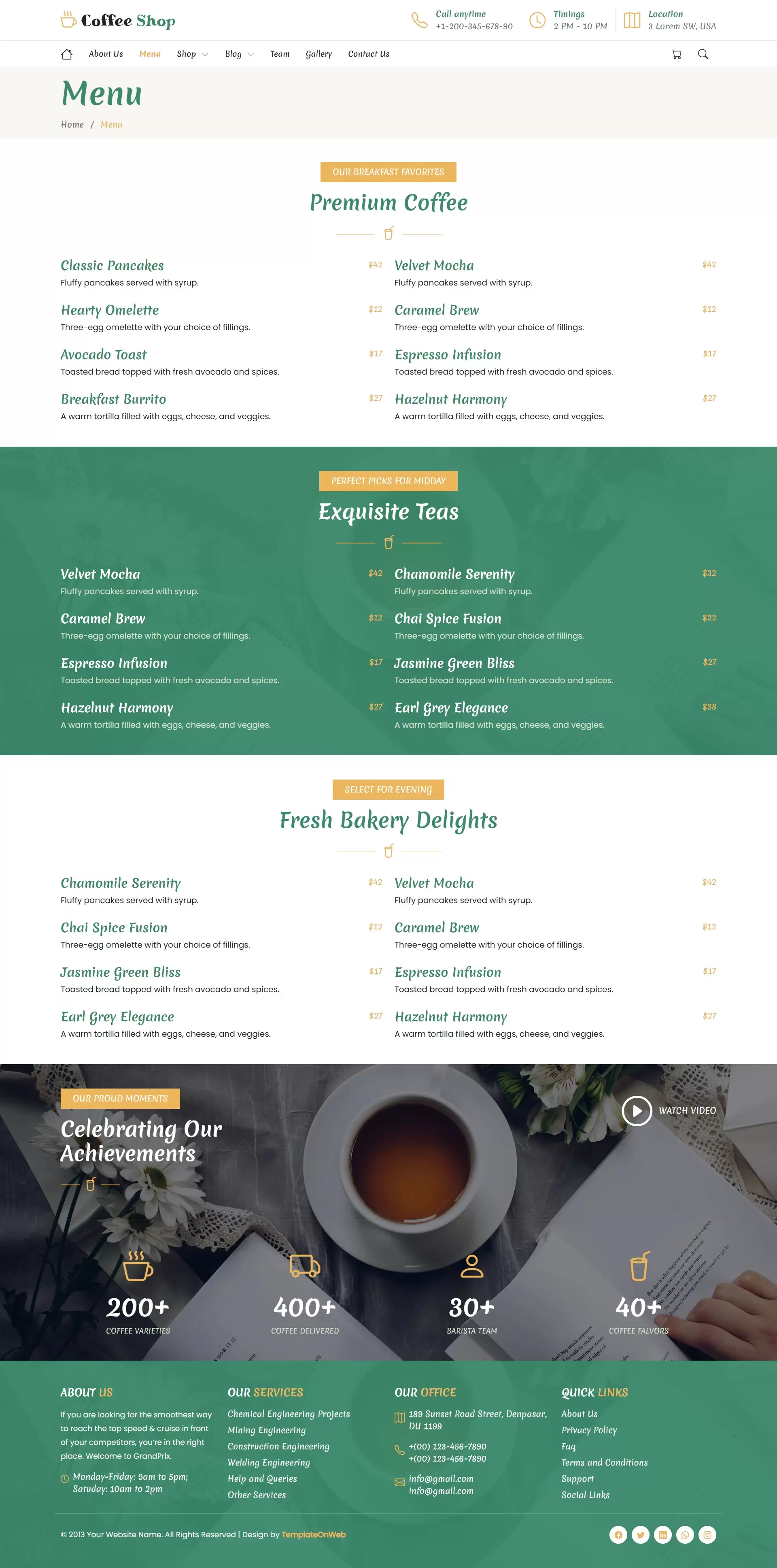 Menu showcase to display your coffee, and snack price