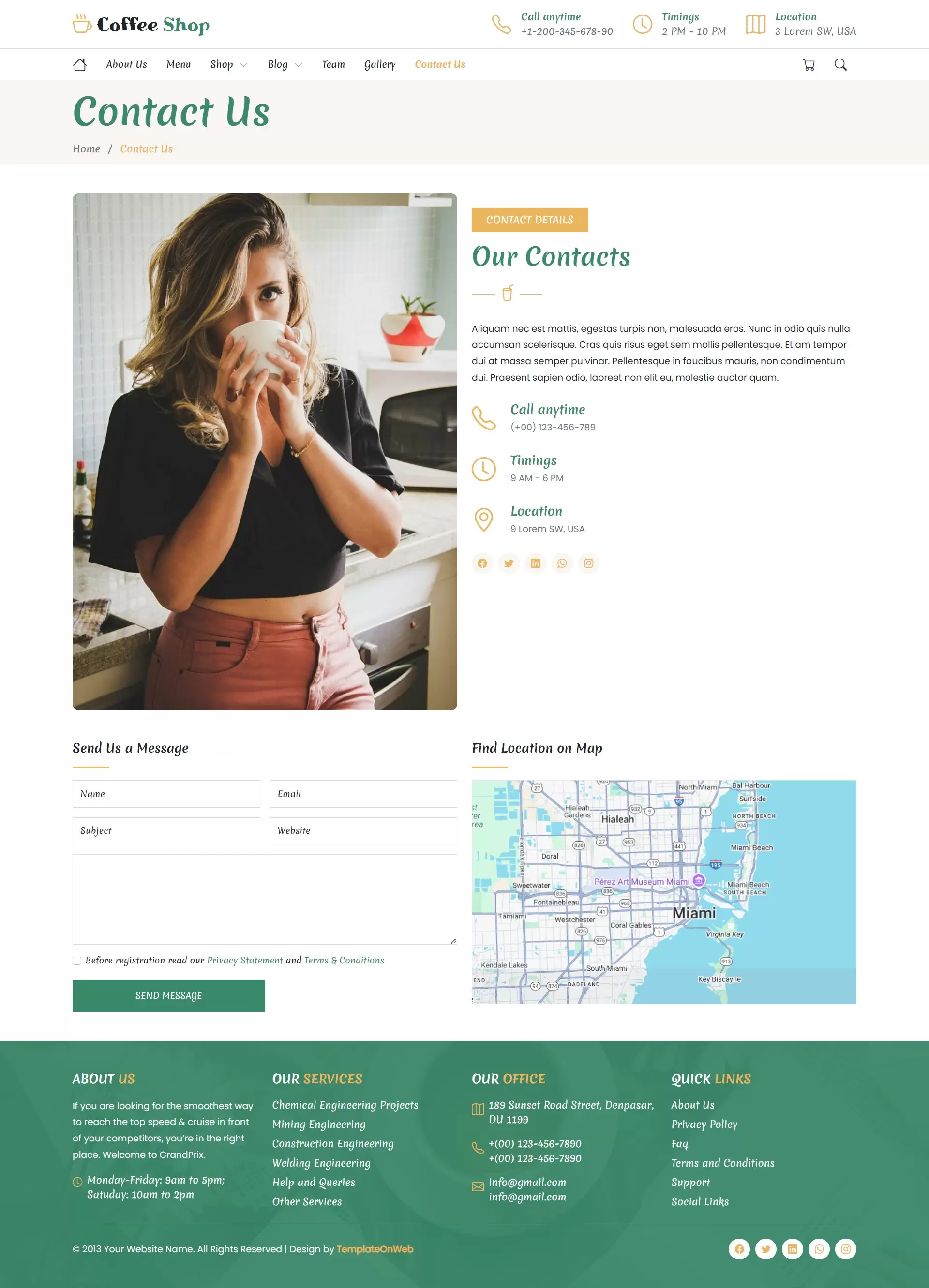 Contact Page for a coffee shop should make it simple for customers to reach out