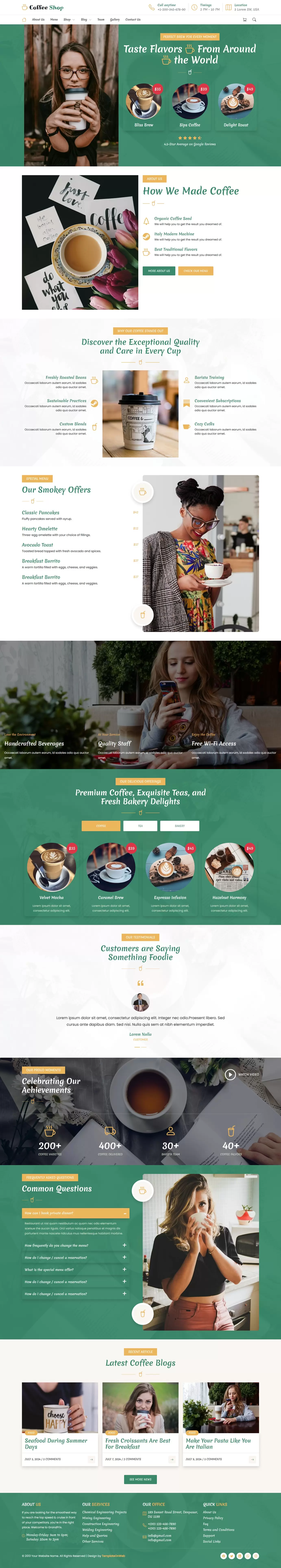 Coffee shop website template home page preview