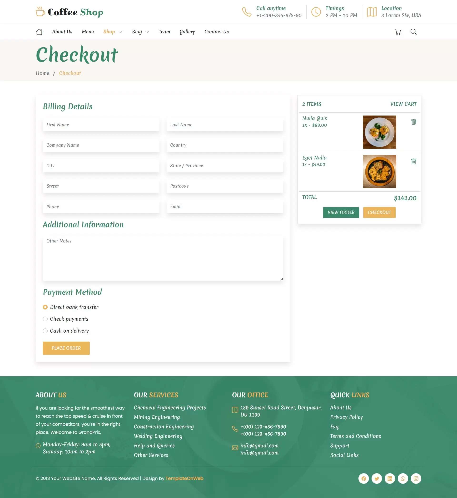 Clean and efficient interface for completing online orders
