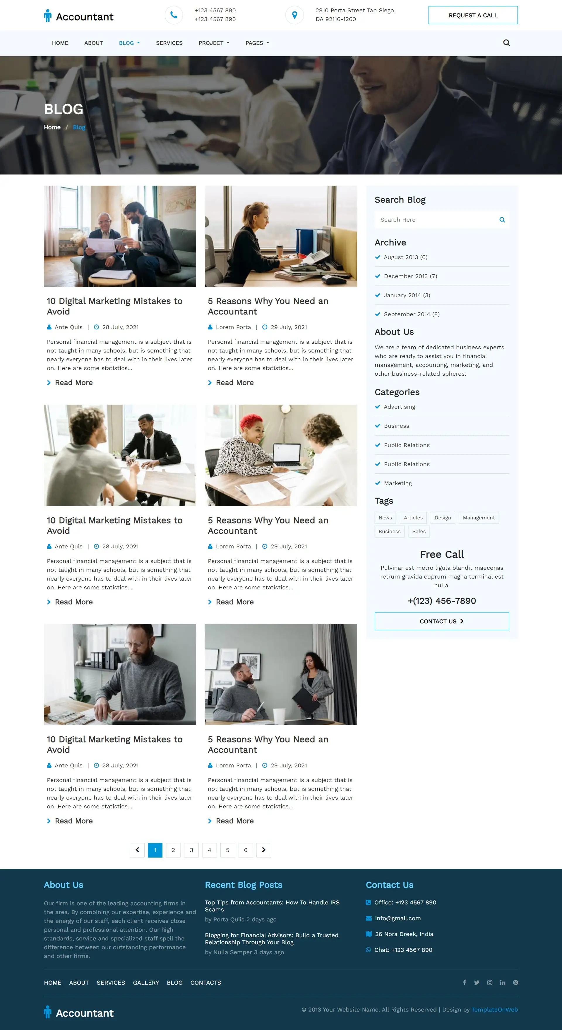 Accounting blogs listing page bootstrap 5