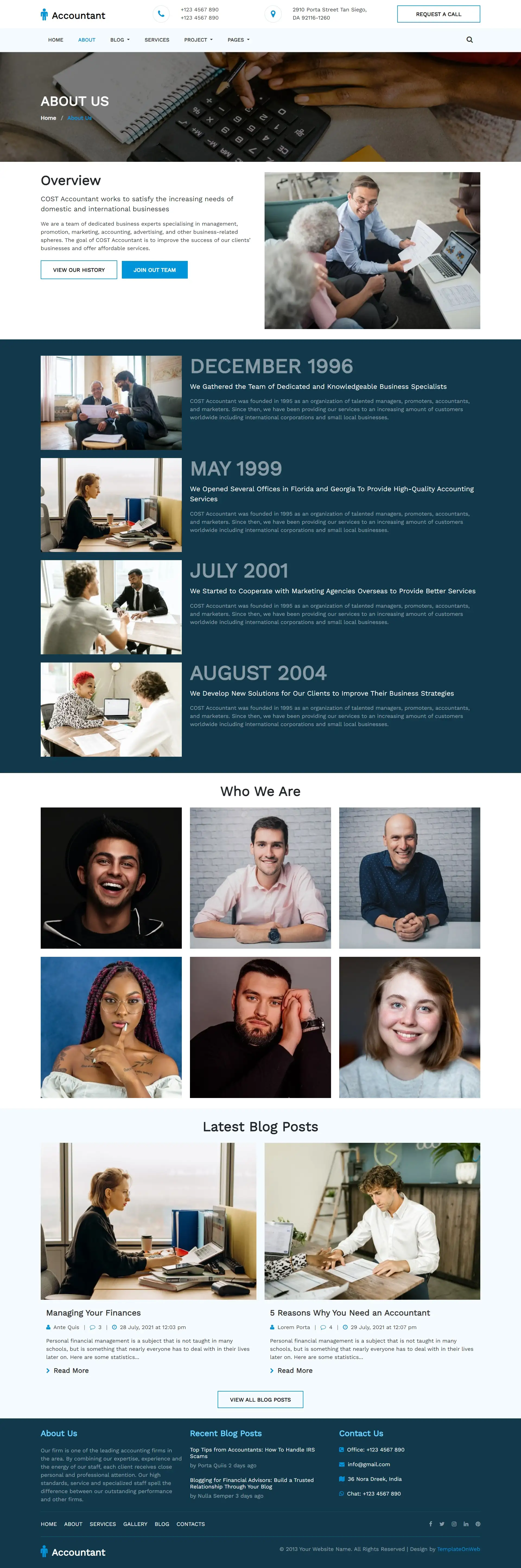 Tax advisor website template about us page