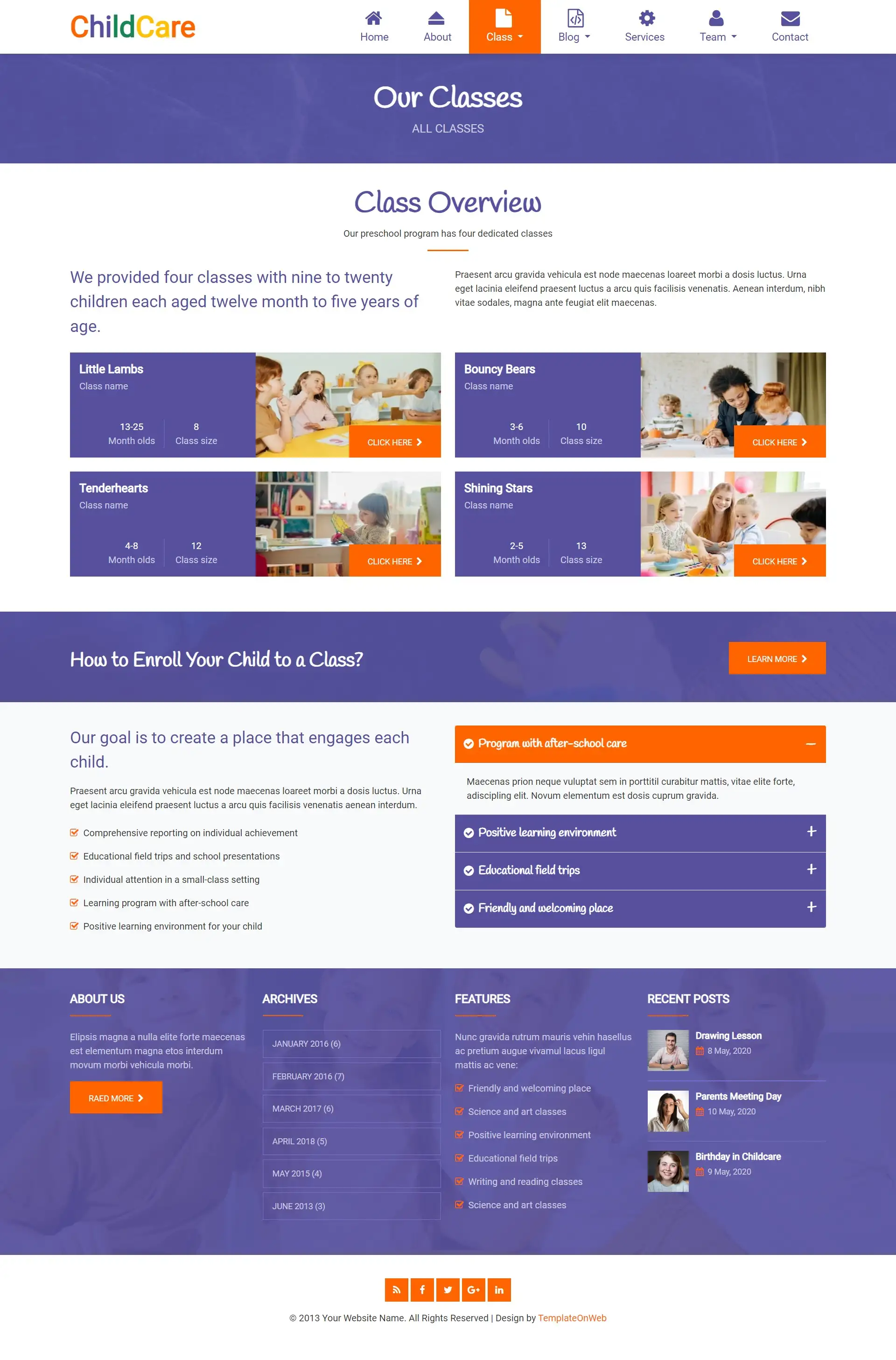 child care institutions classes list page html