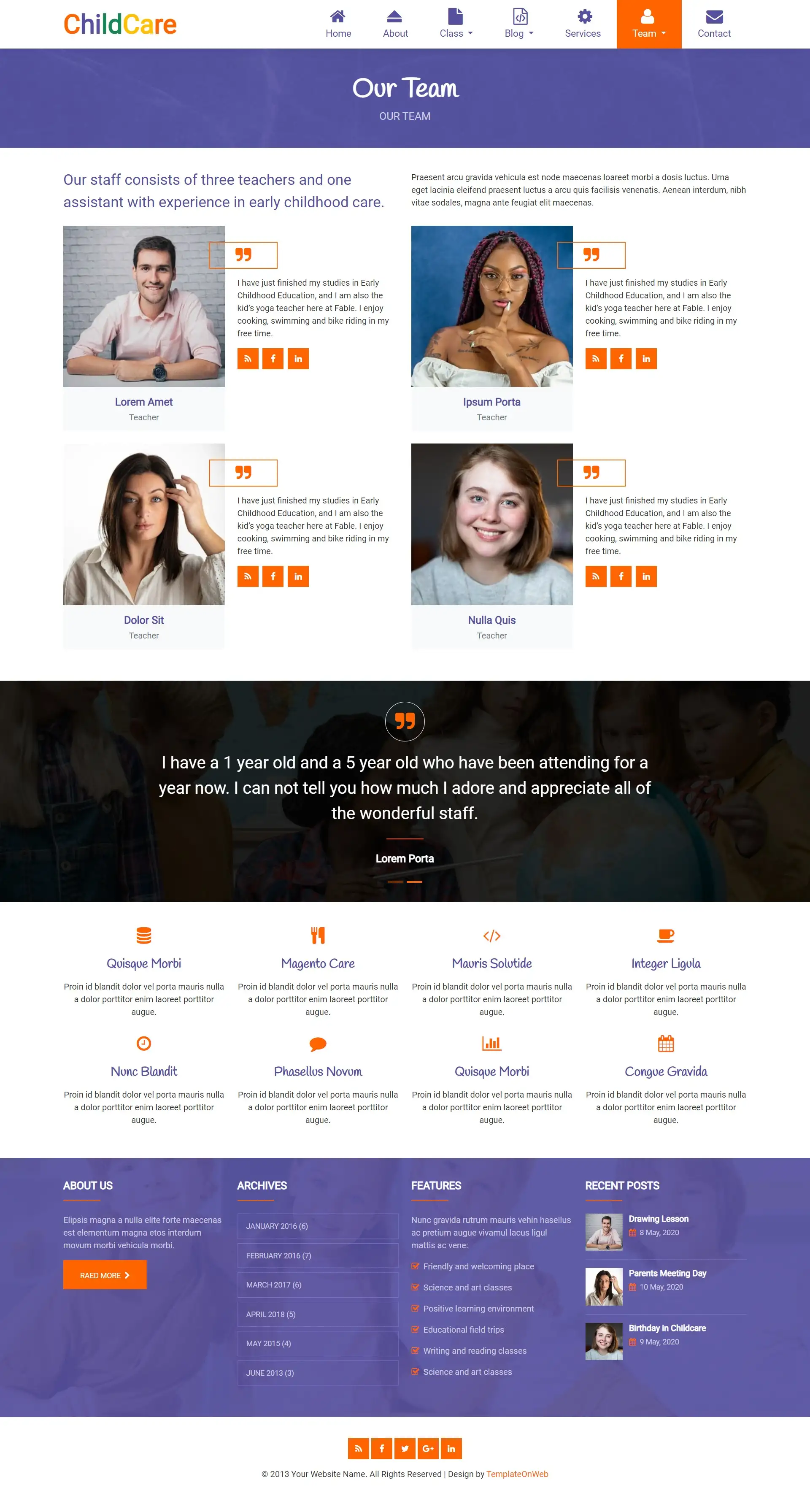Child care teachers team responsive page