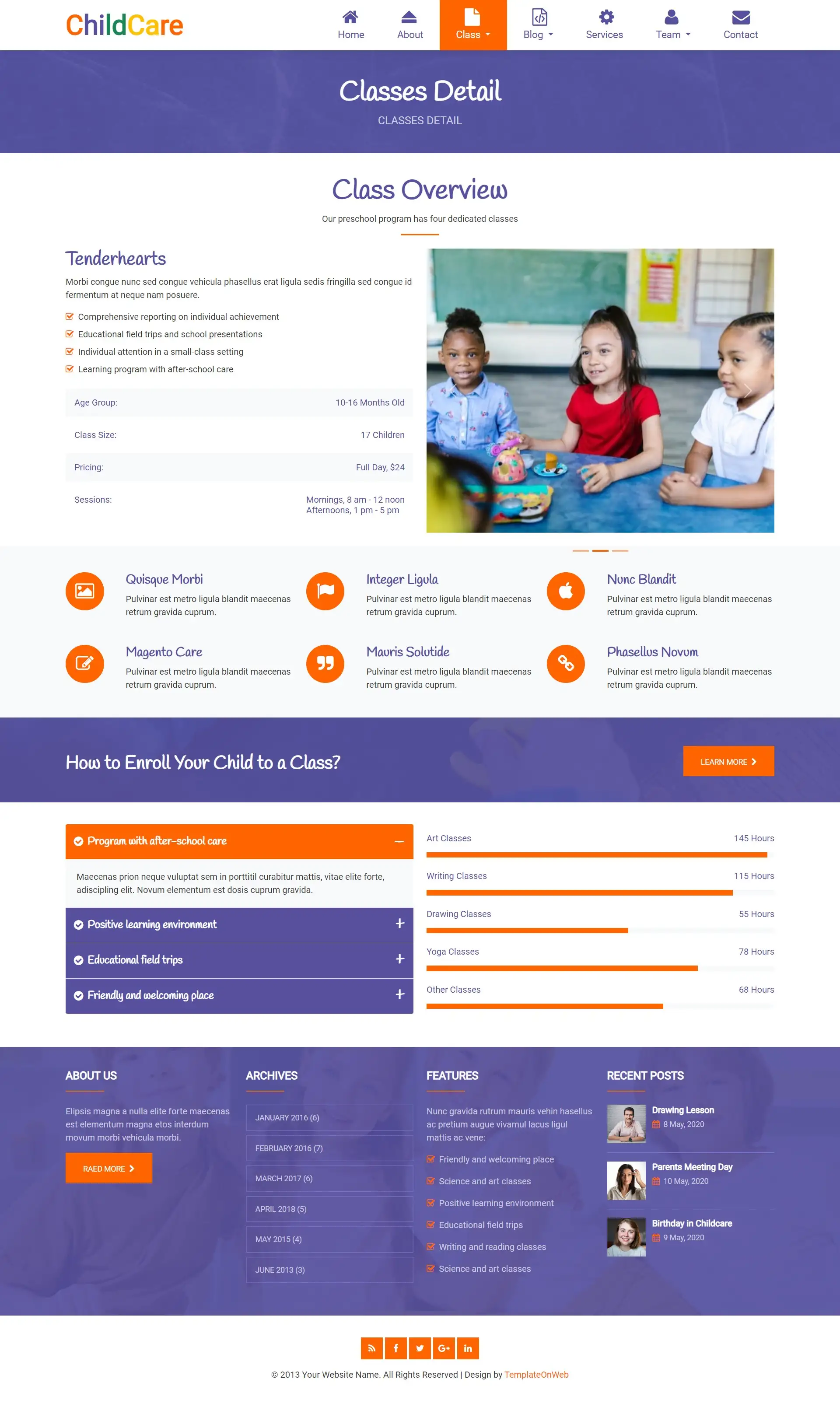 Child daycare class details page design