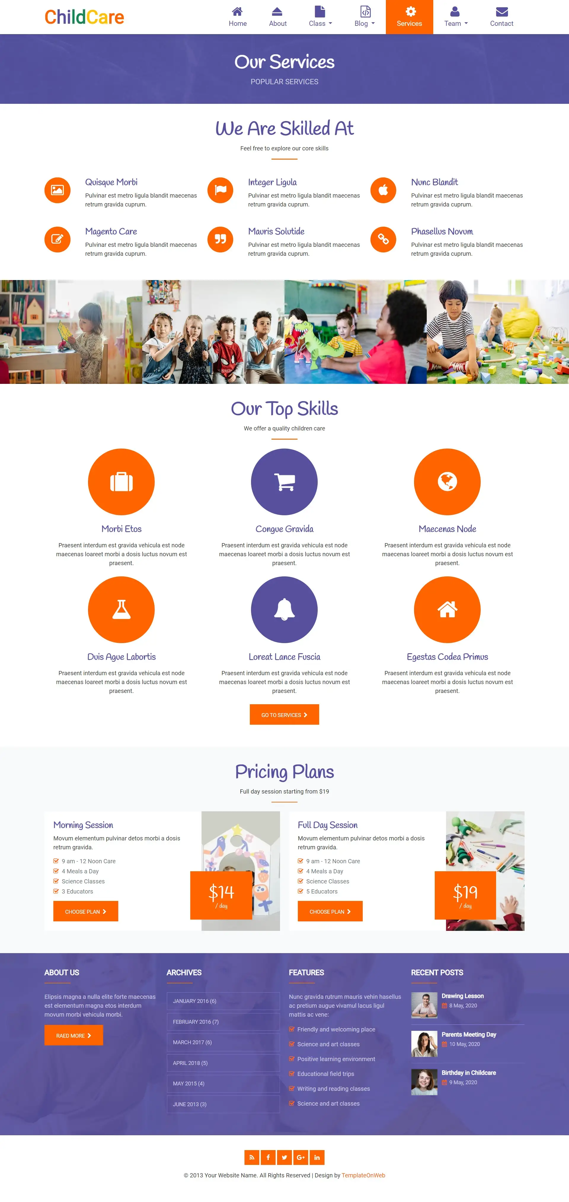Childcare business services web page