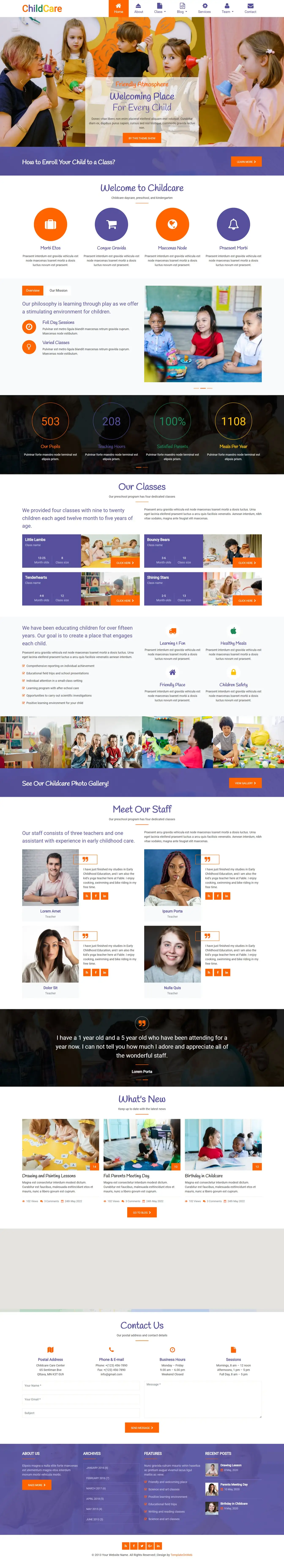 Childcare website template main page