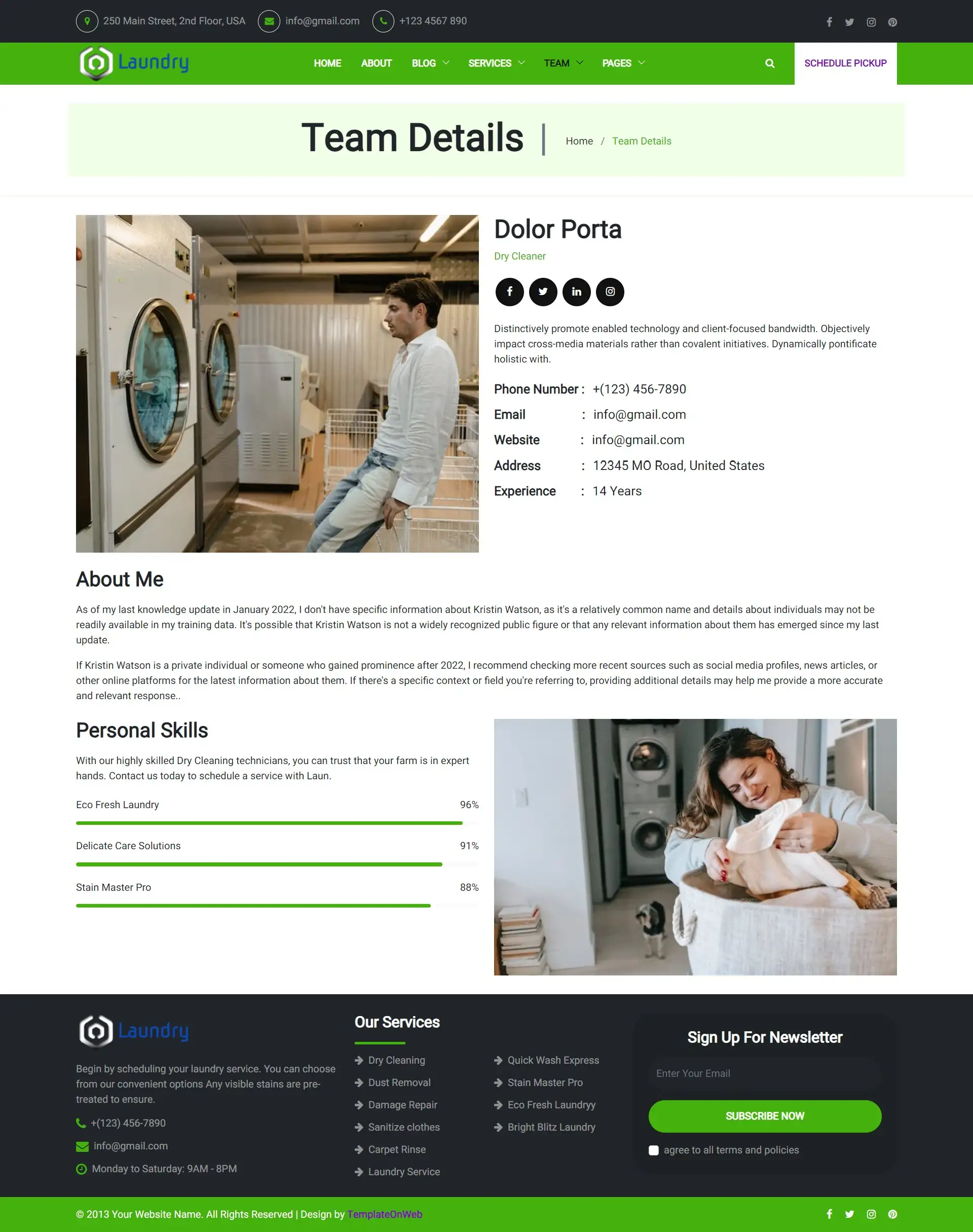 Commercial laundry worker details page