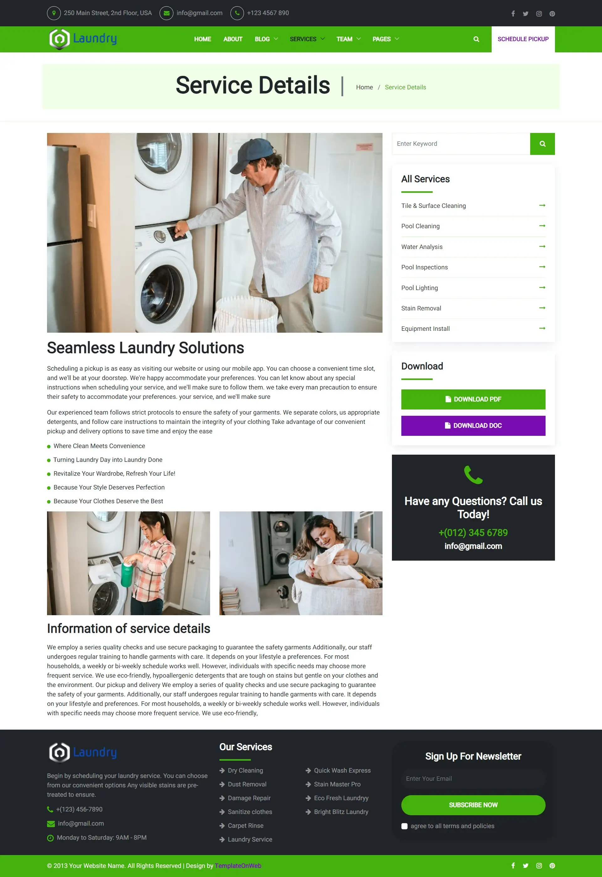 Laundromats services details page in bootstrap 5