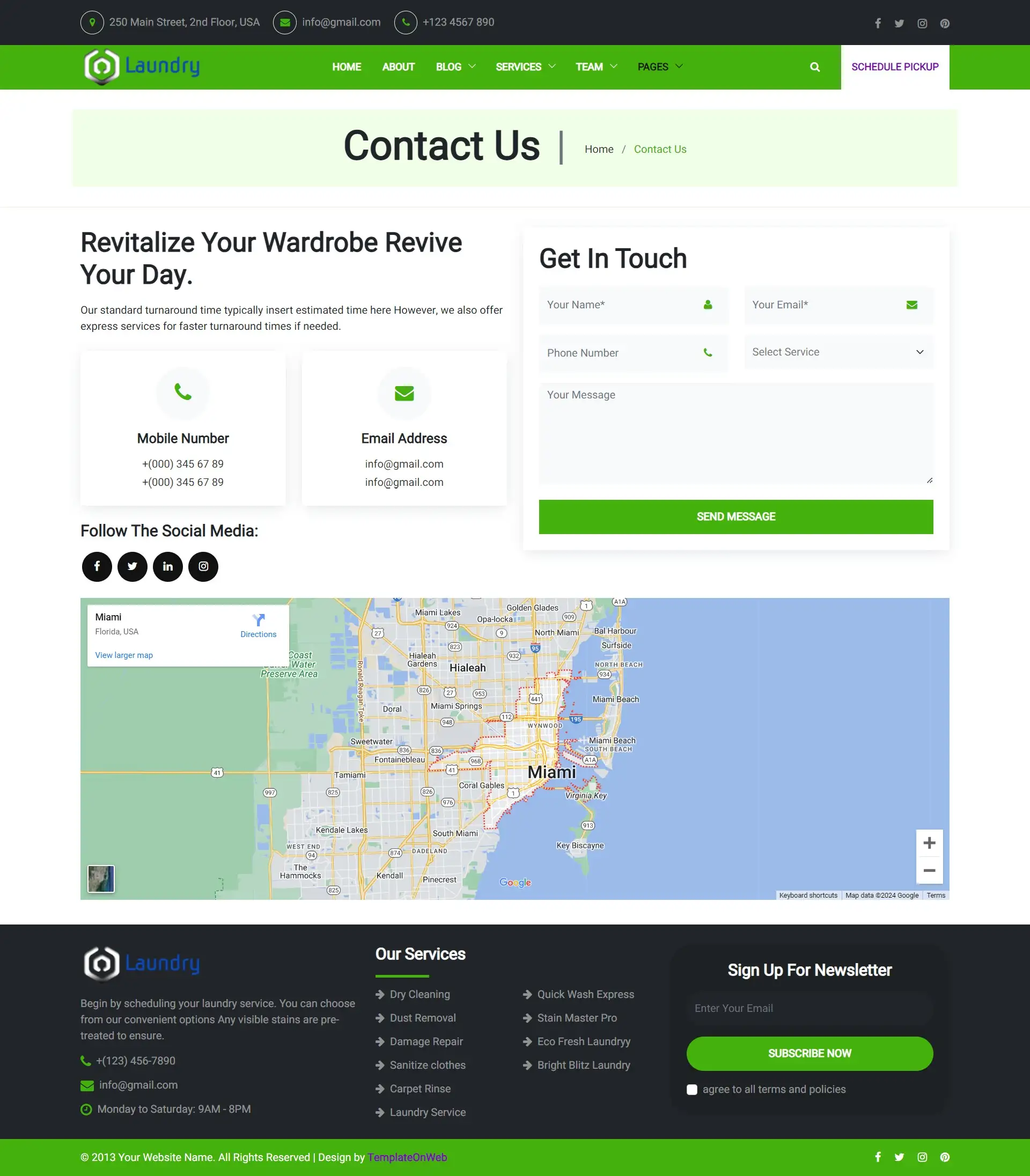 Laundry solution provider contactus and address details web page