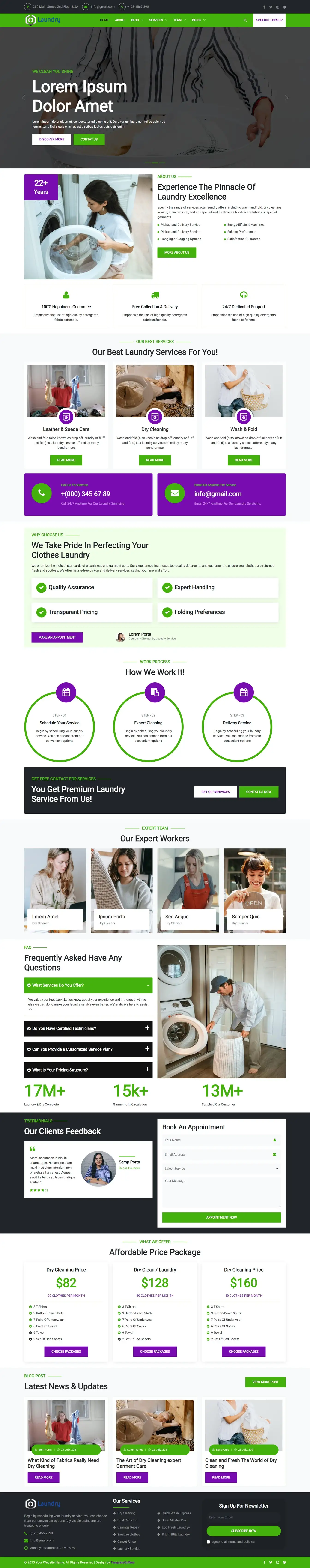 Laundry website template home page design