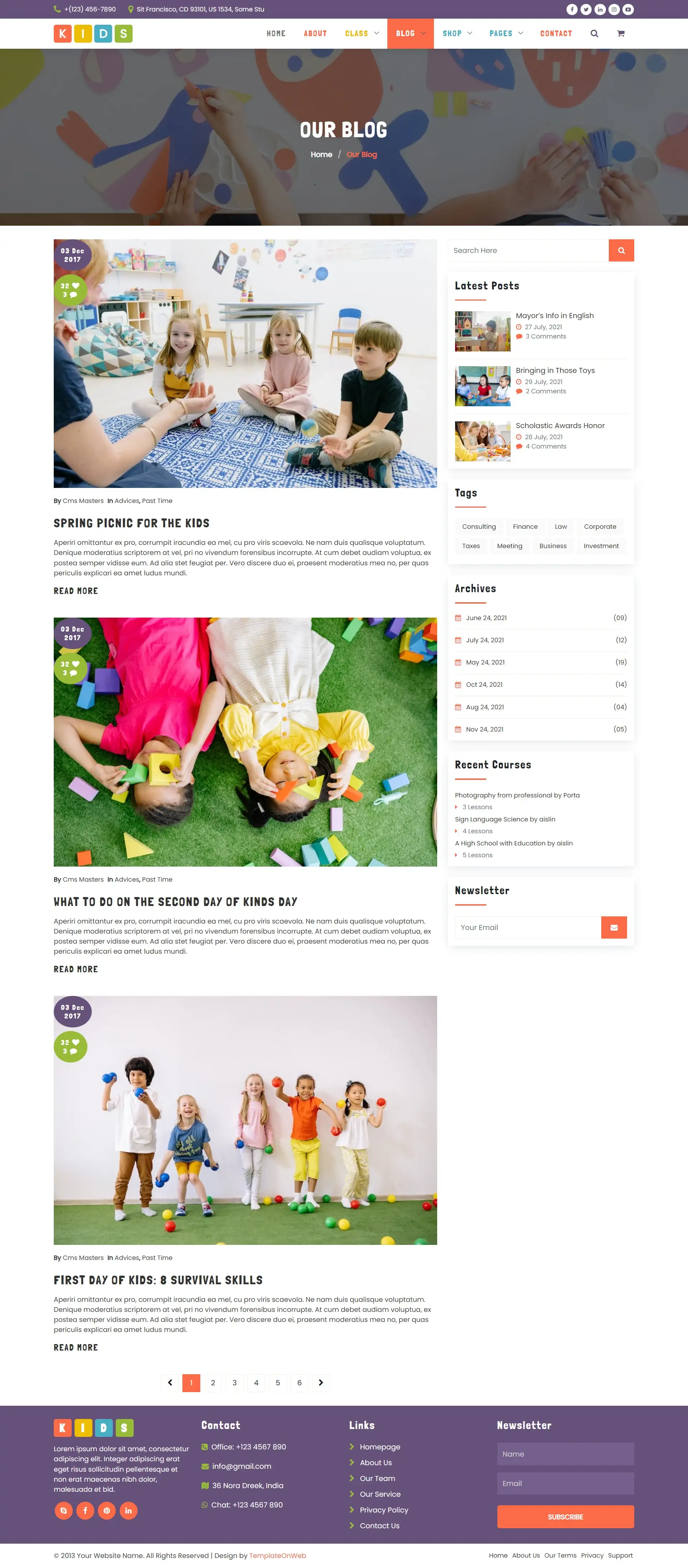 Child care blogs listing page responsive design