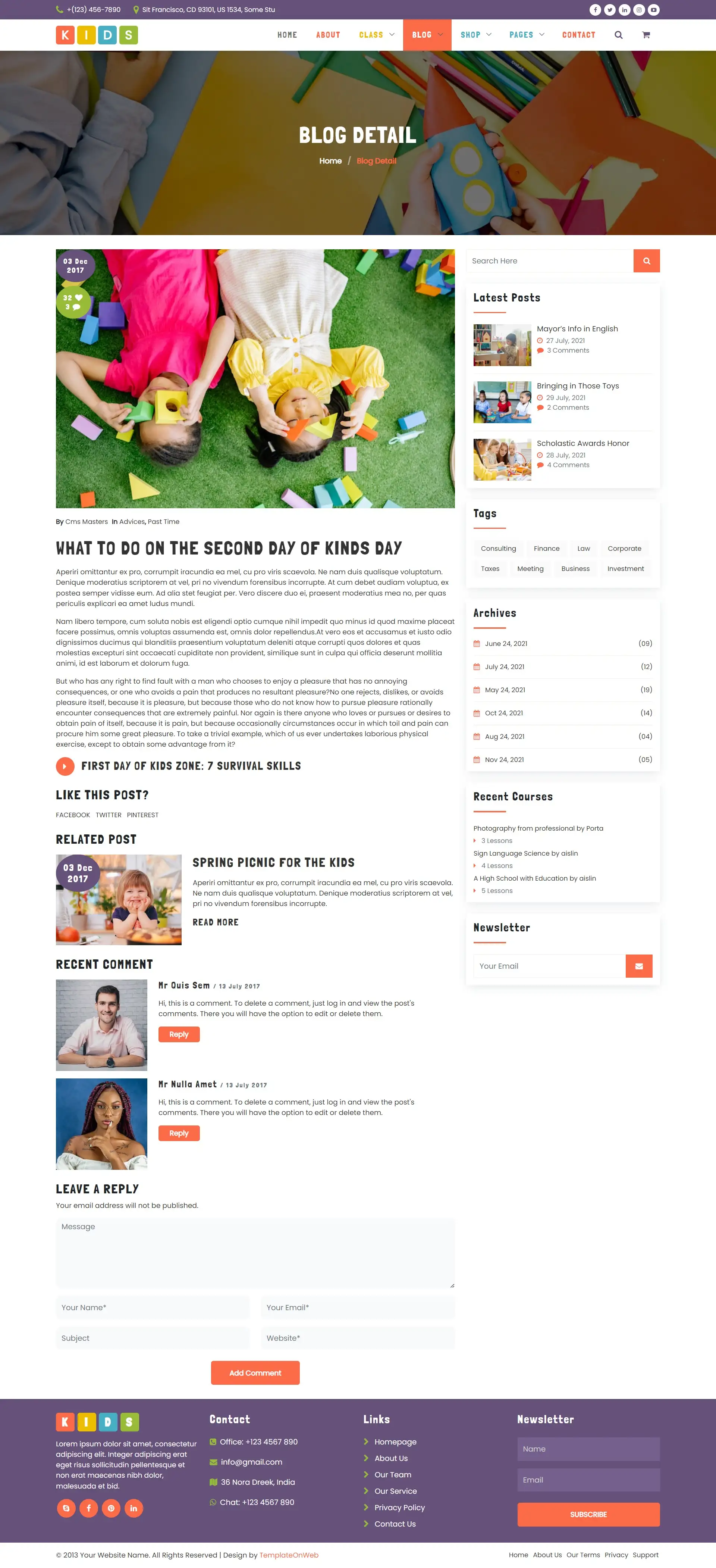 Child skill development tips page web design