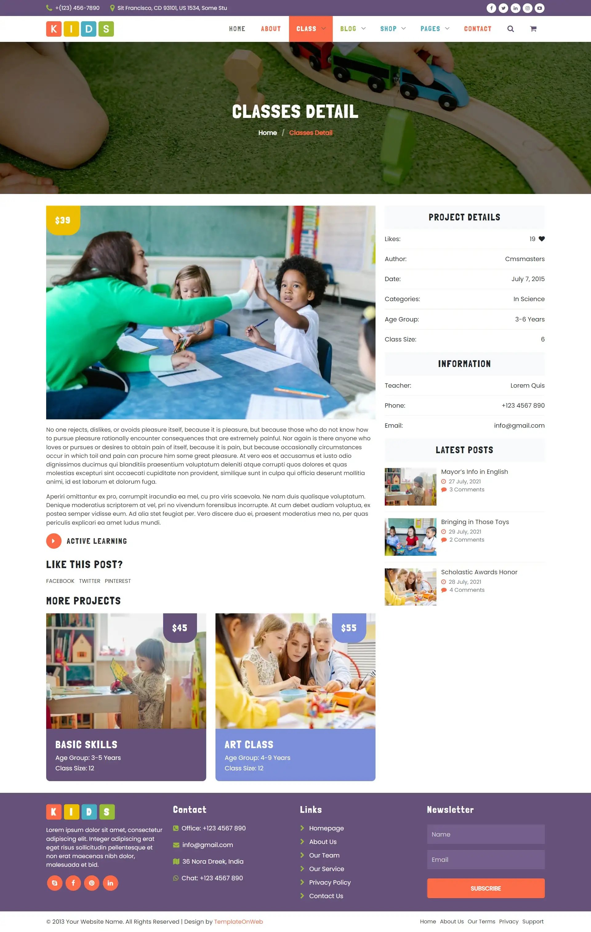 Elementary school class details page in bootstrap 5
