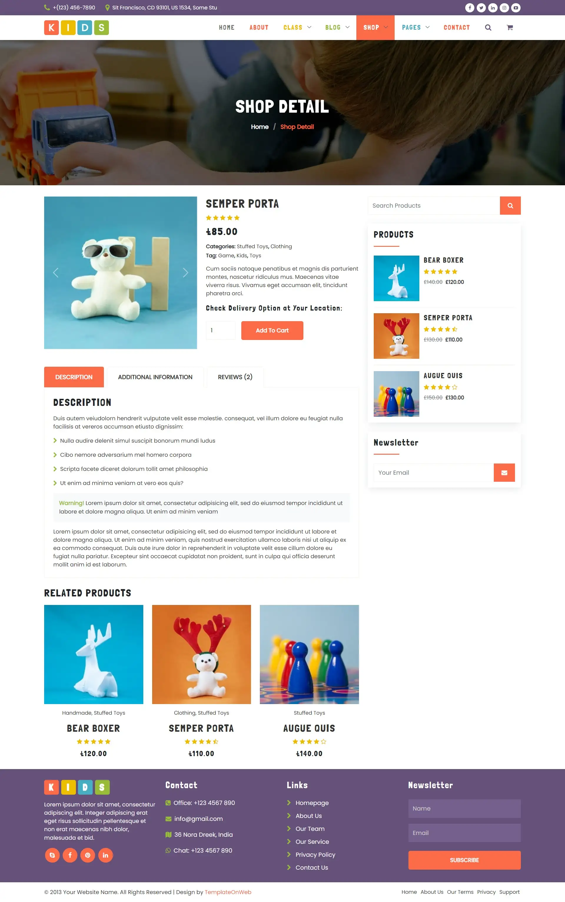 Kids training kits selling web page