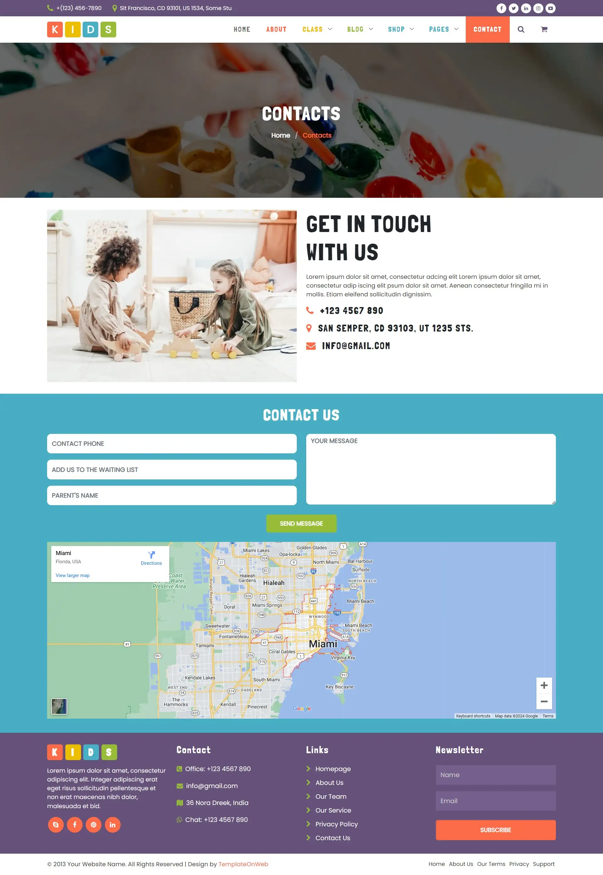 Preschool address and location details web page