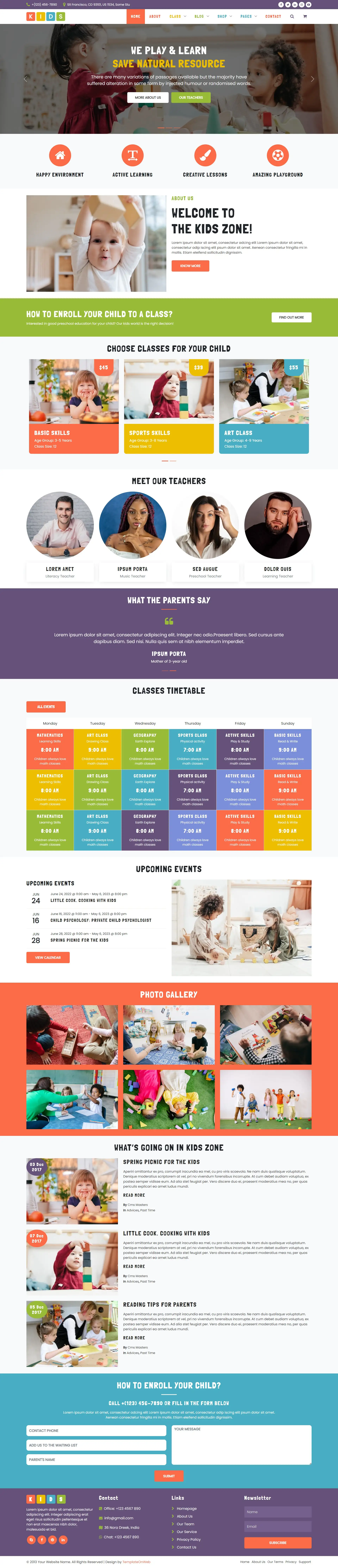 Preschool website template home page