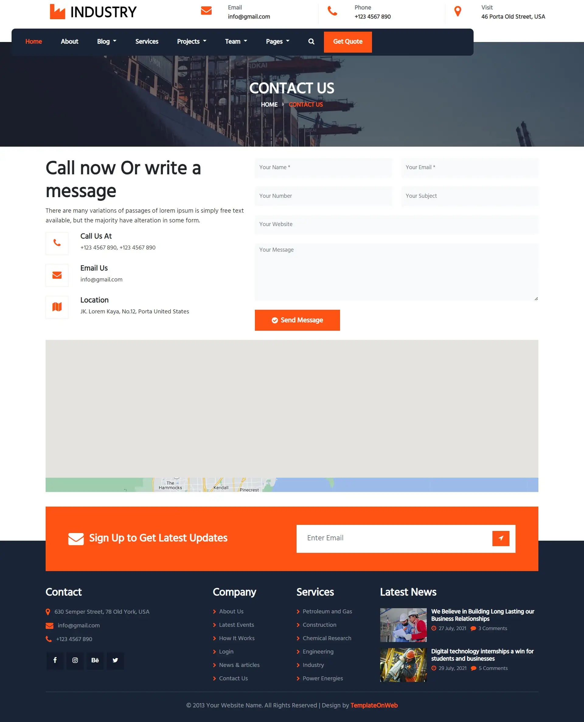 Industry business contactus details web page