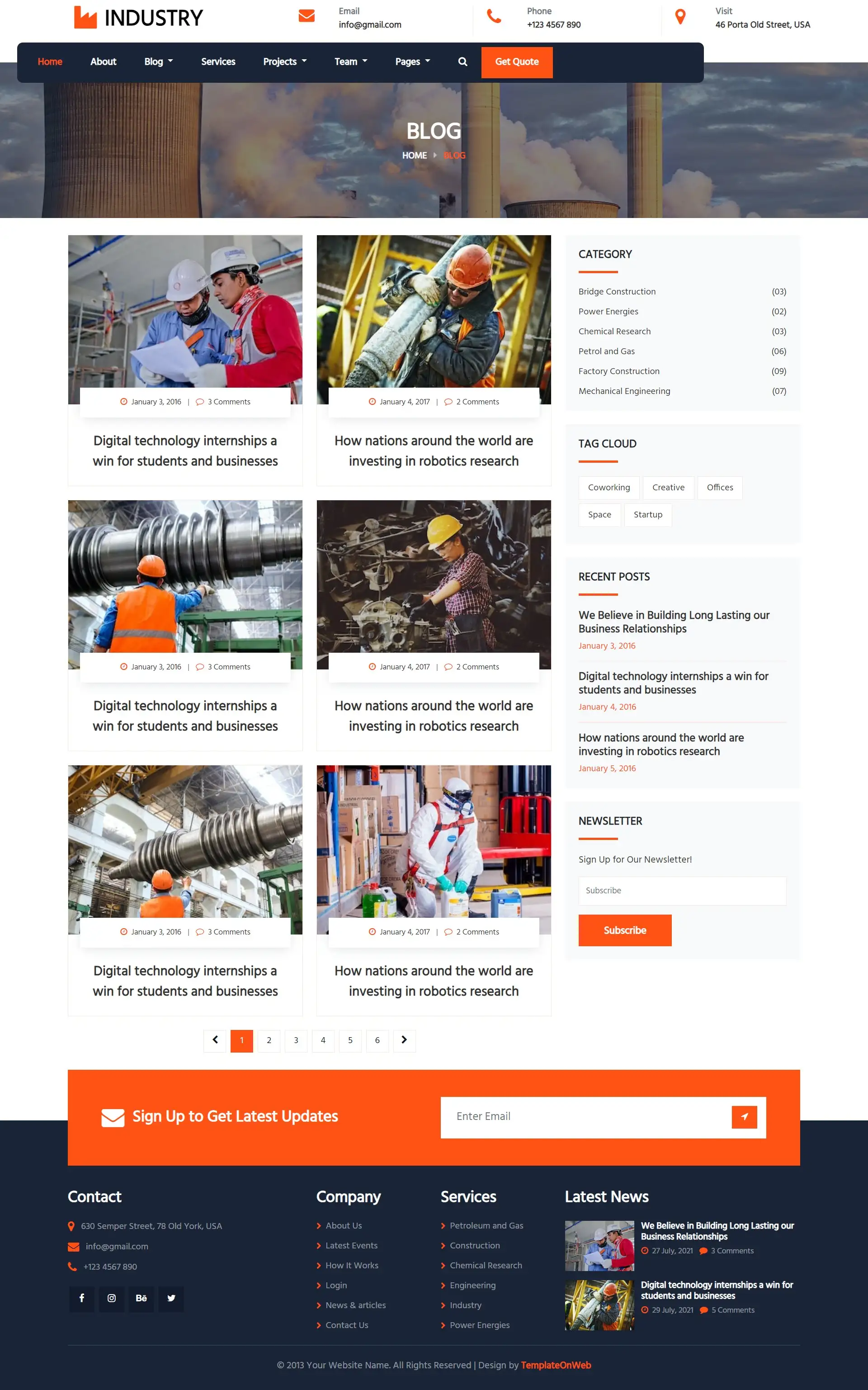 Industry news and trends list website page