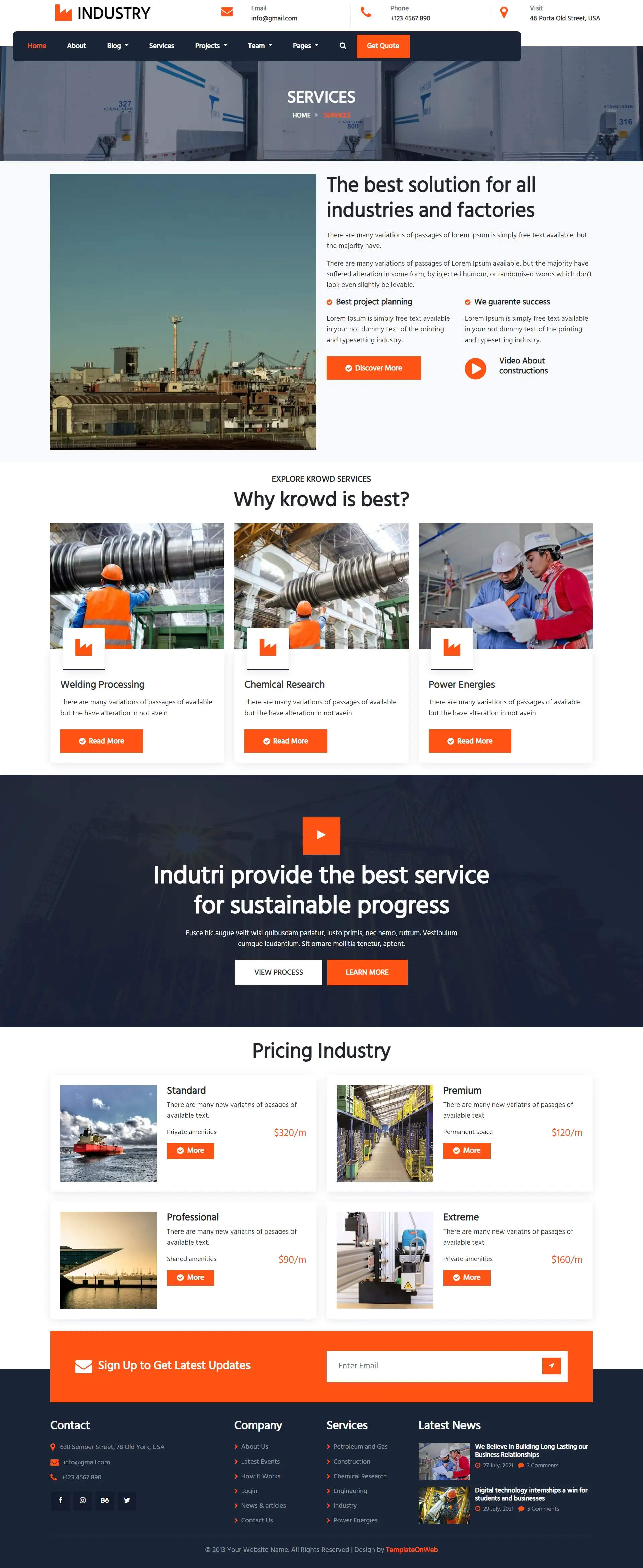 Industry services listing web page