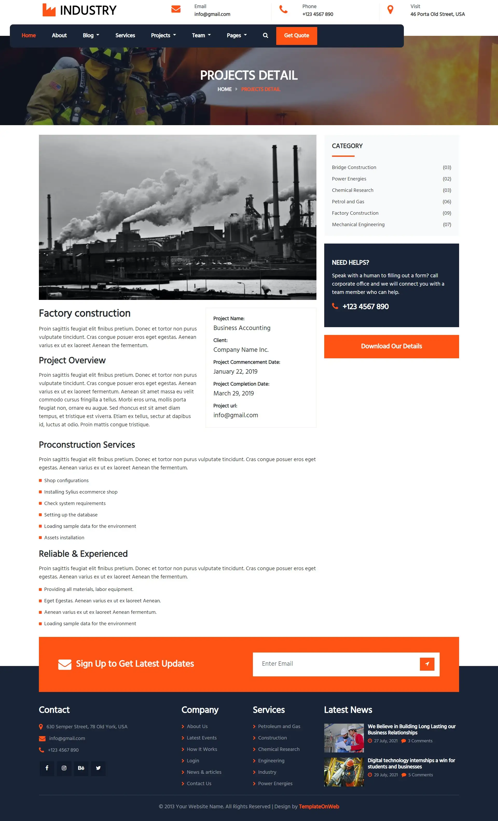 Manufacturing business project details page