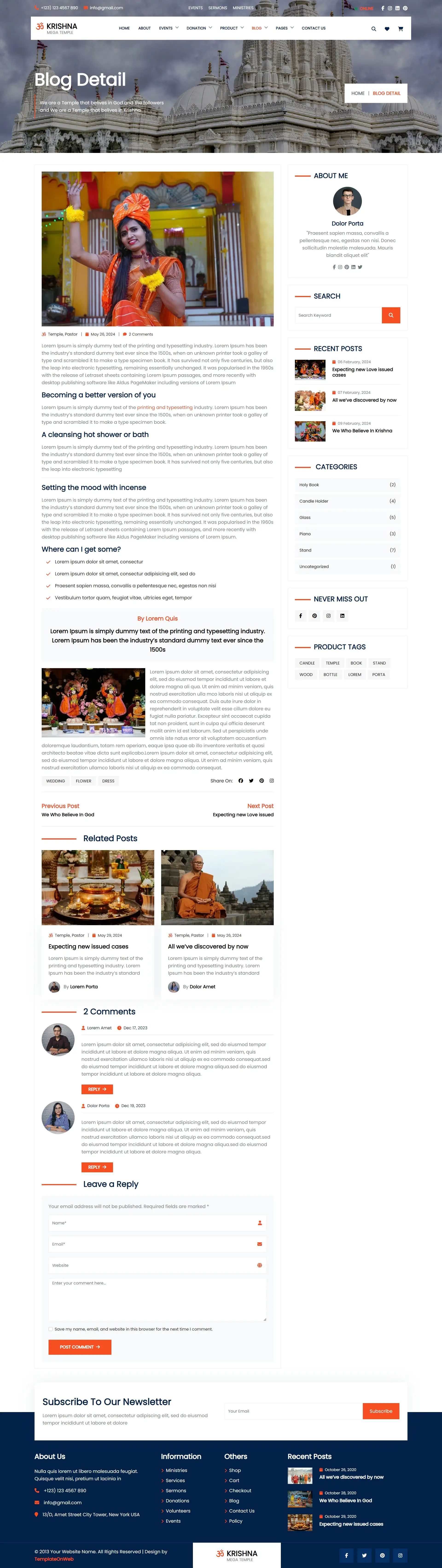 Indian temple website template news details web page