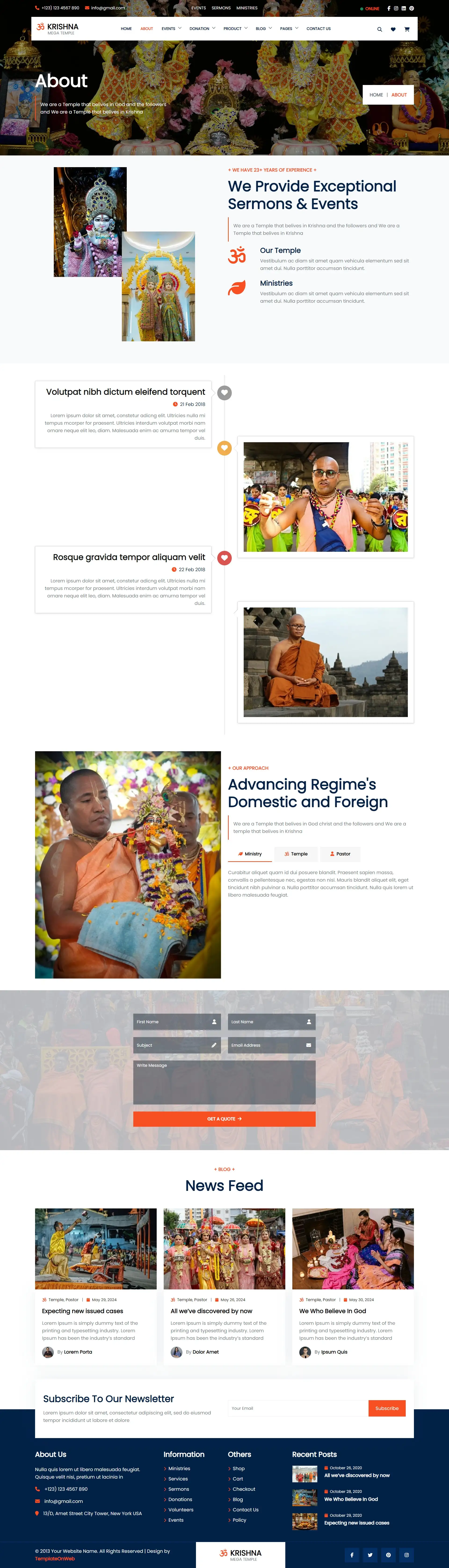 Mandir website template aboutus web page