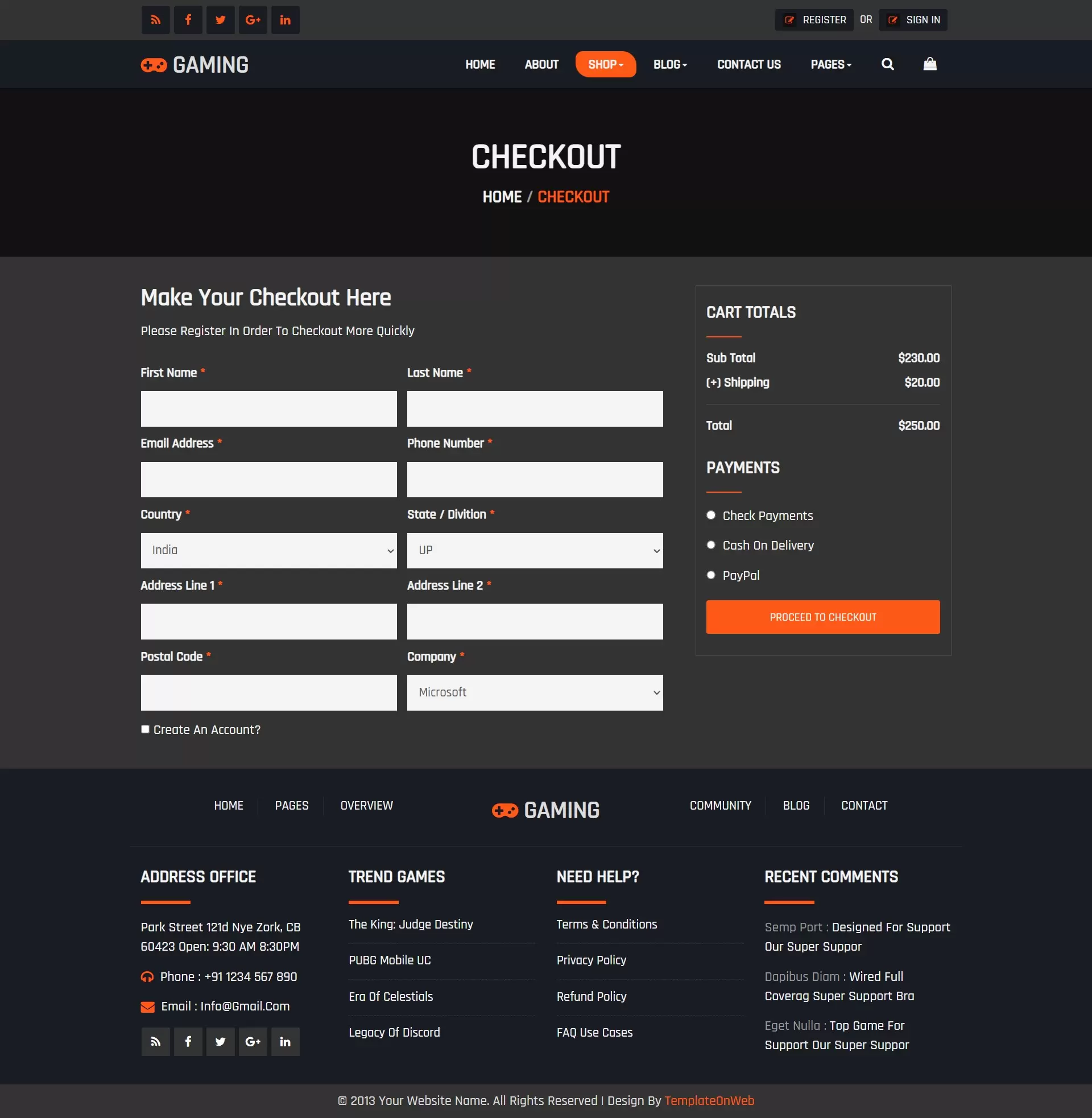 Checkout page for for seamless transactions