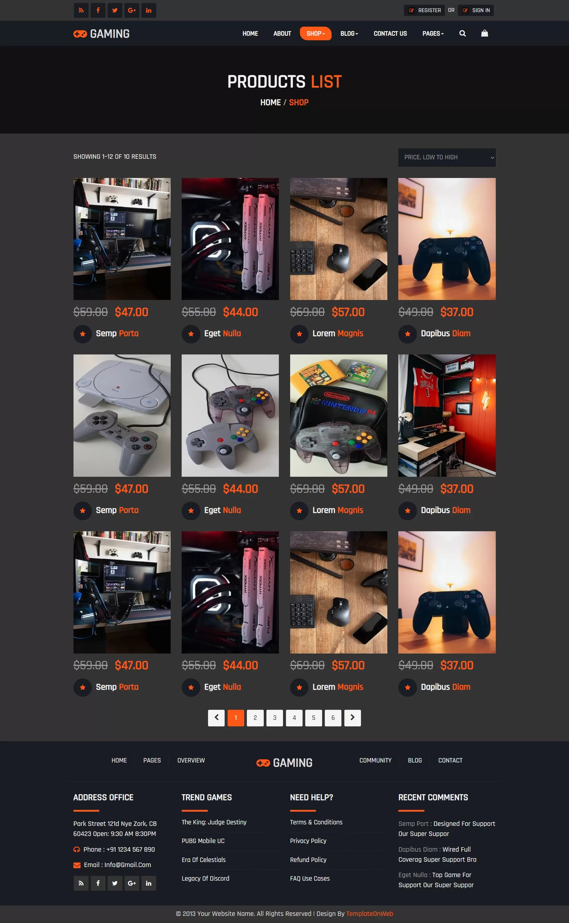Digital games accessories, or game items listing page