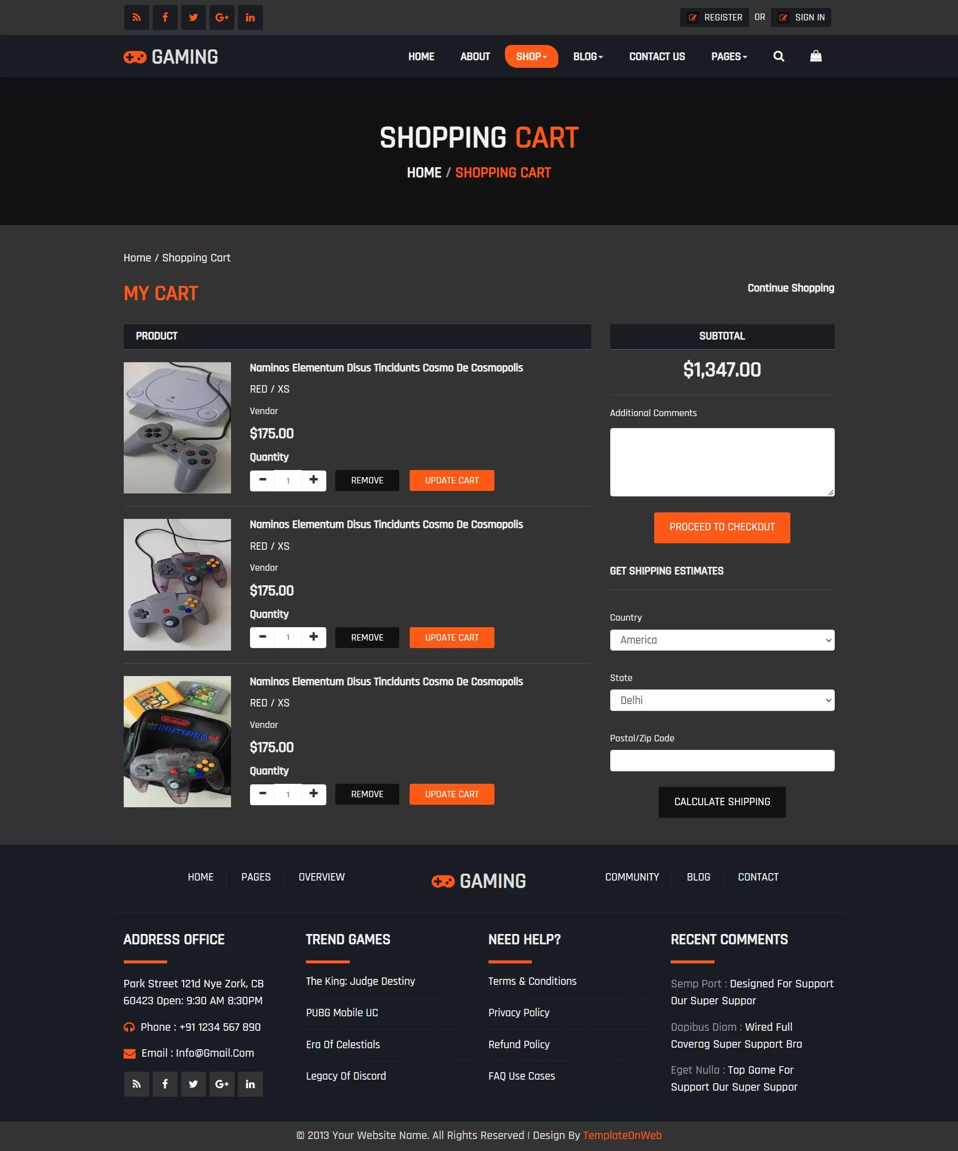Page to show Games added in shopping cart