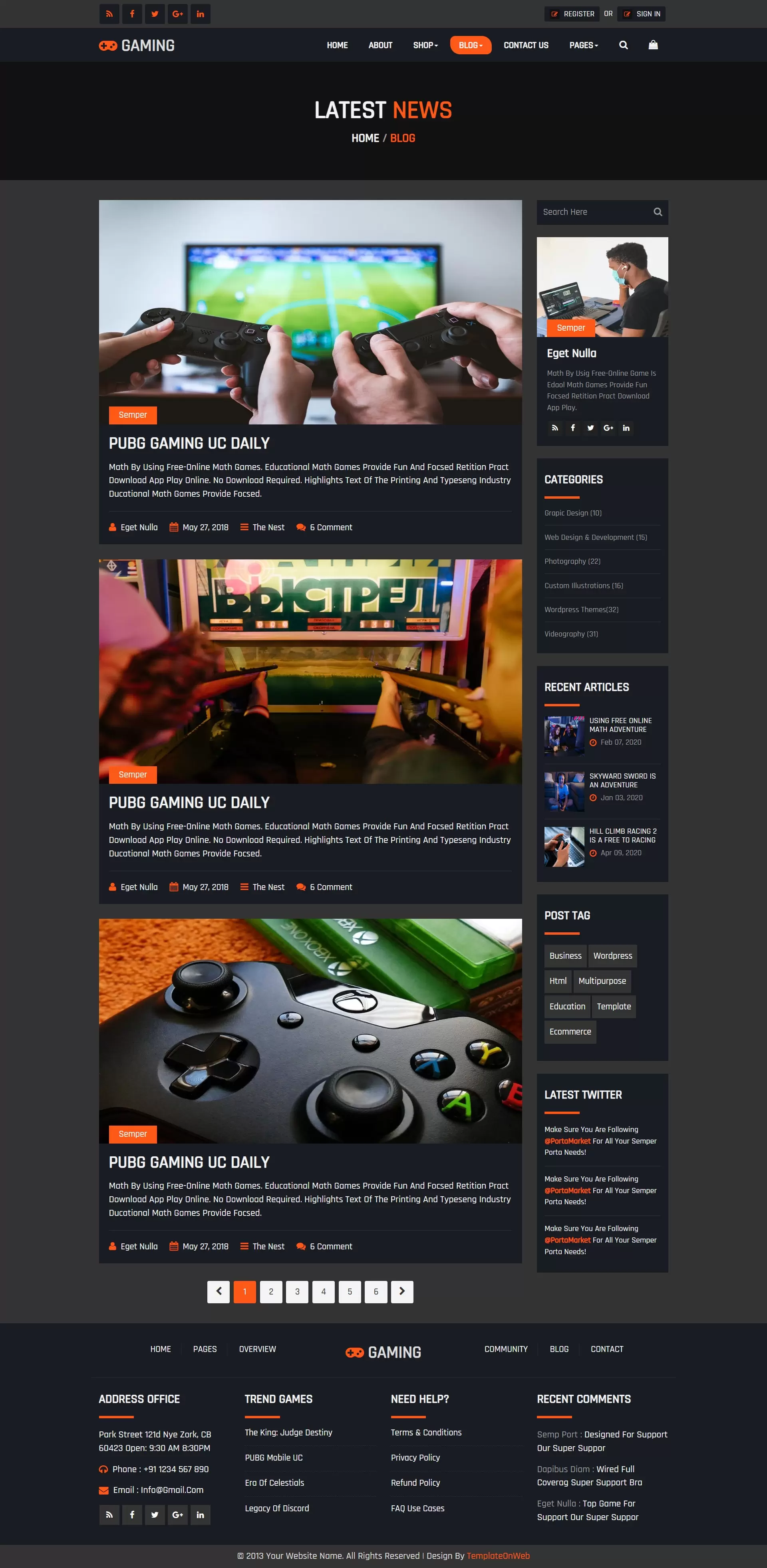 Games review blogs listing page with paging
