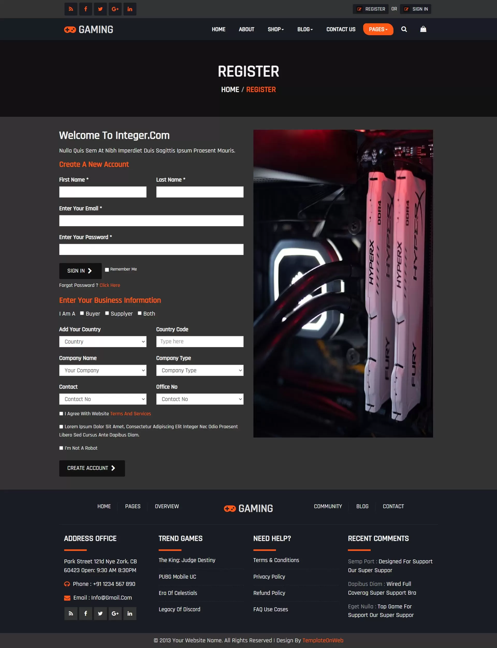 Registartion form for customer who buys digital games