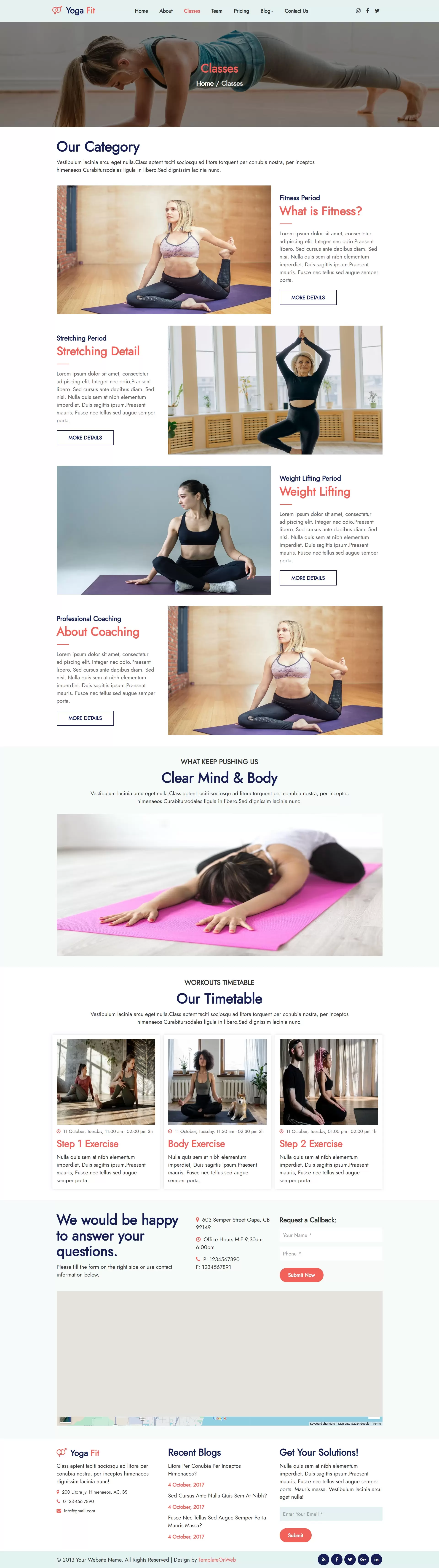 Showcase yoga classes details like levels, types