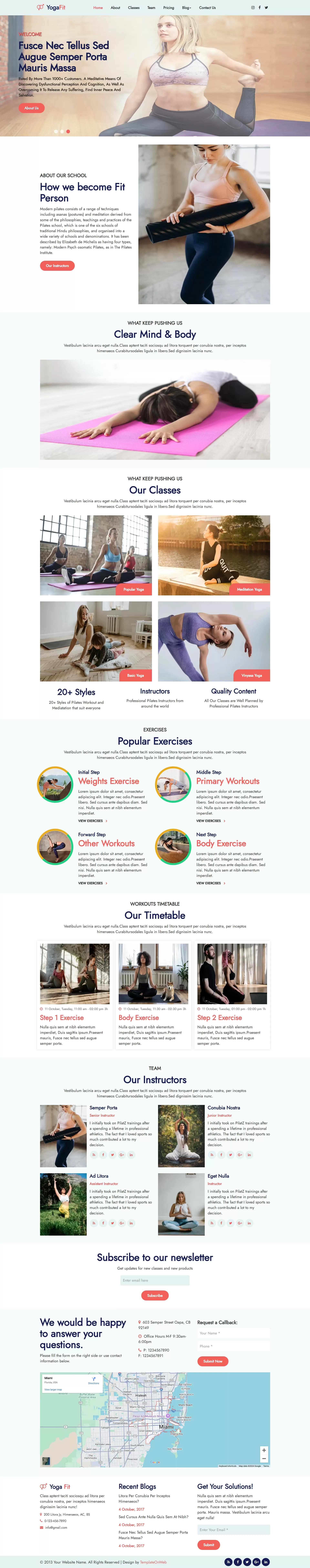 Home page to highlight your popular classes, services, and about studios