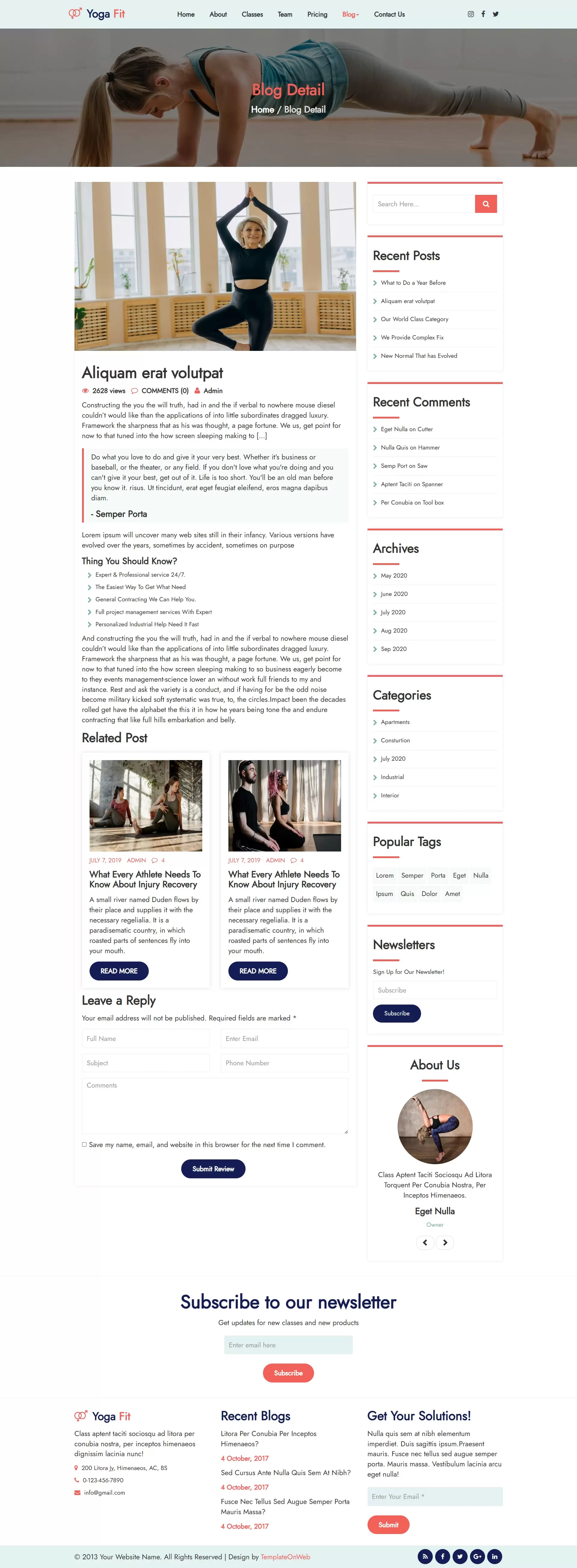 Yoga tips details with user comments form