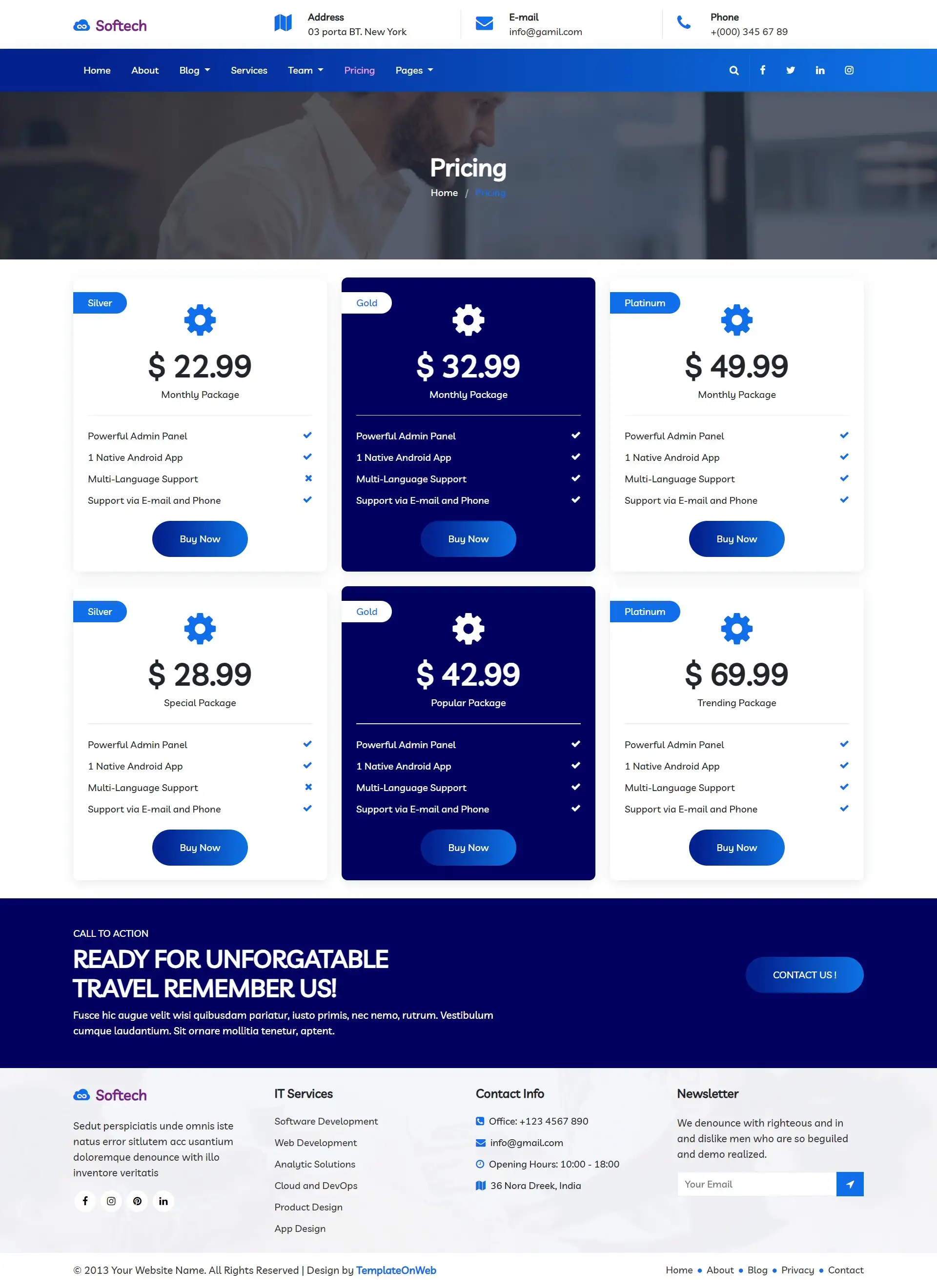 Responsive html page of web development pricing