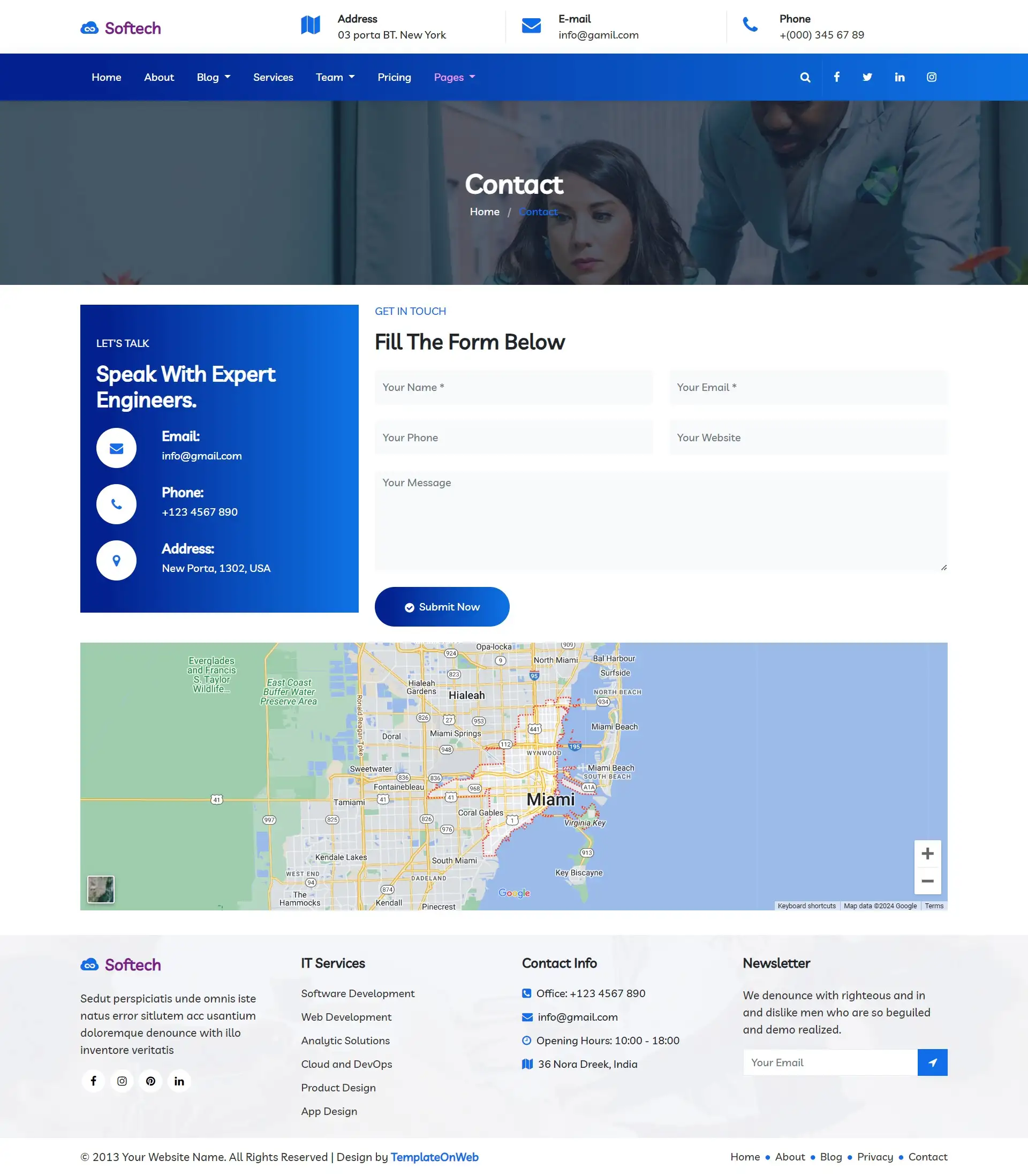 Software business contact us page template