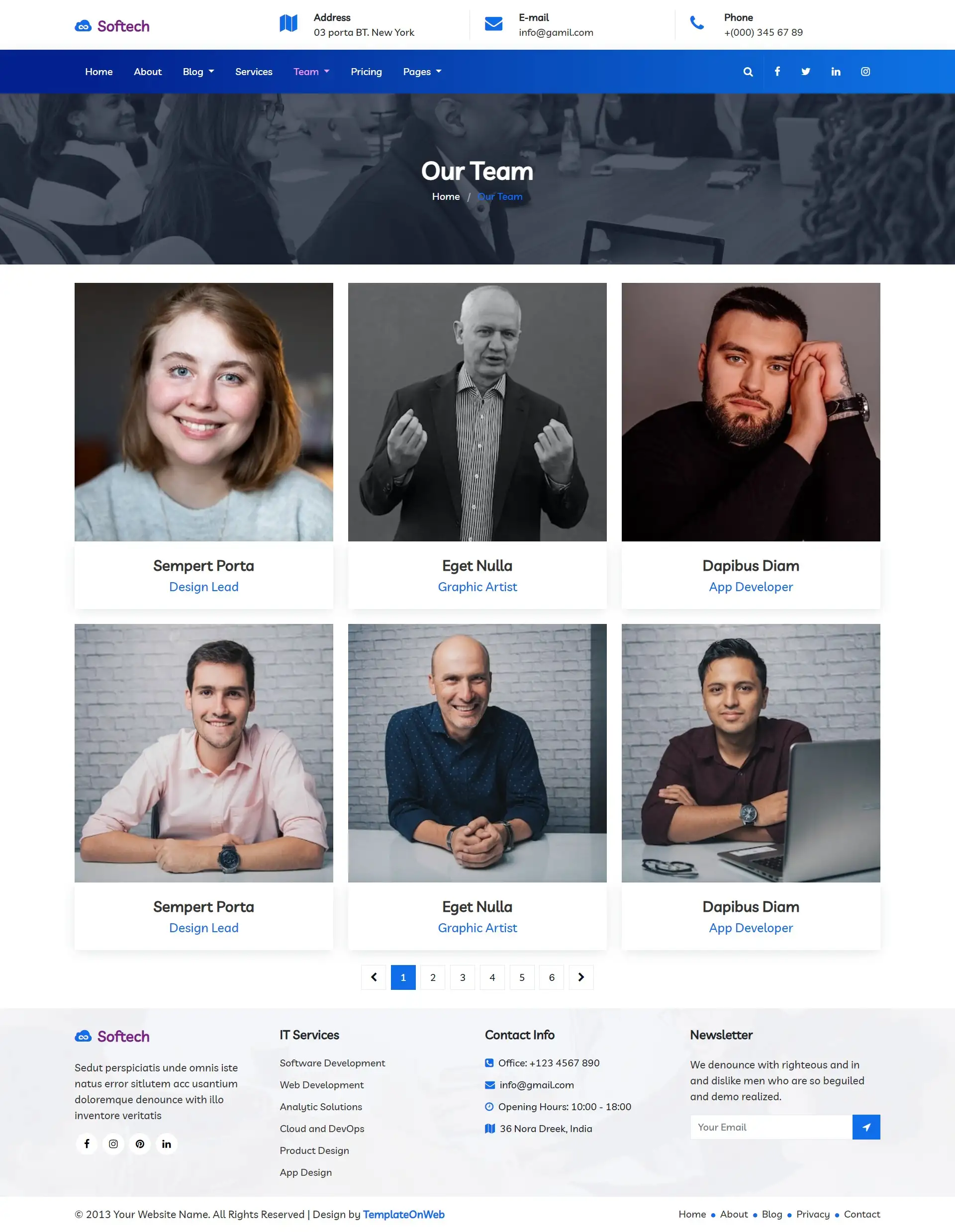 Web development teams page design
