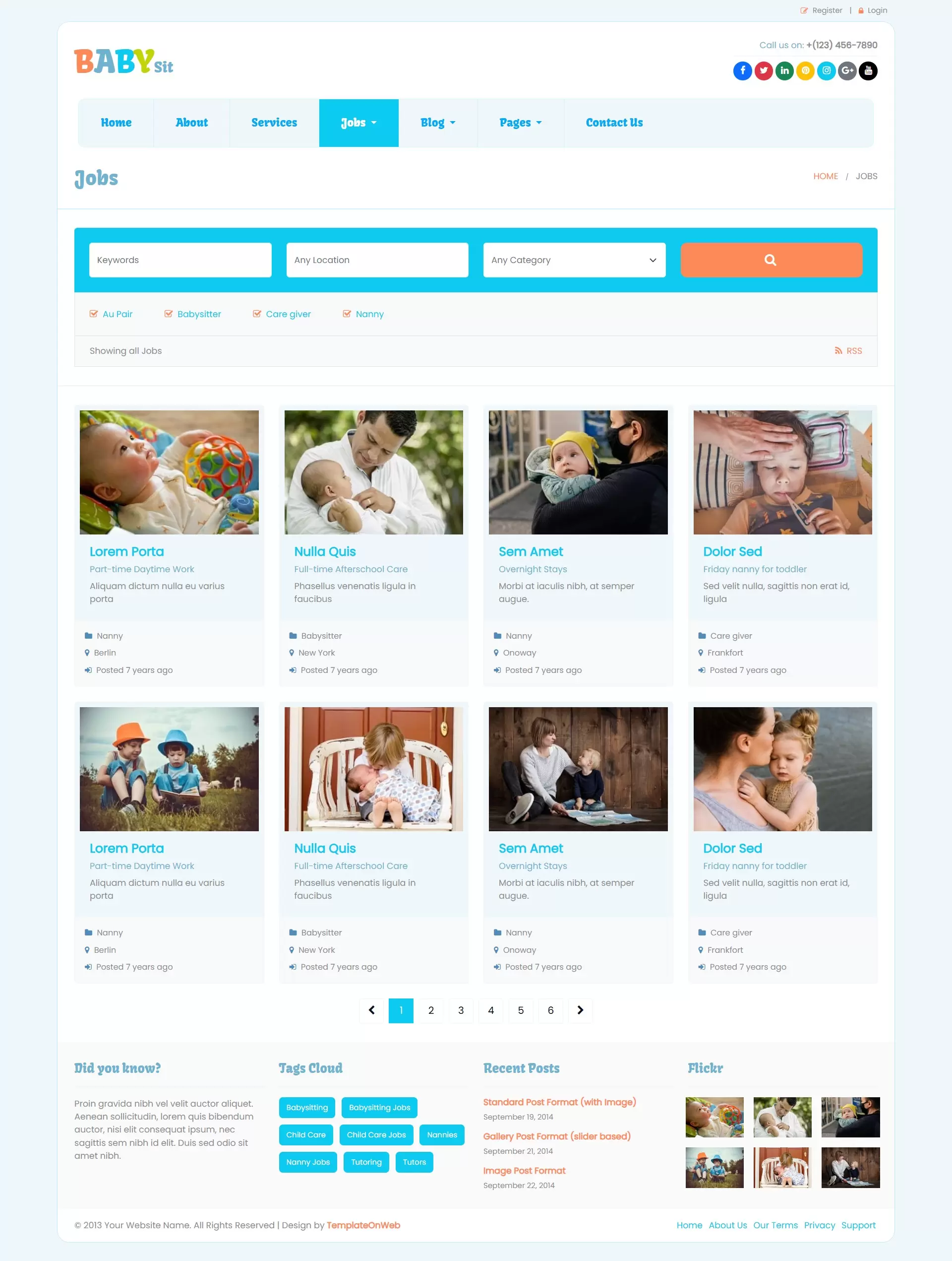 Dynamic job board displaying available babysitting opportunities