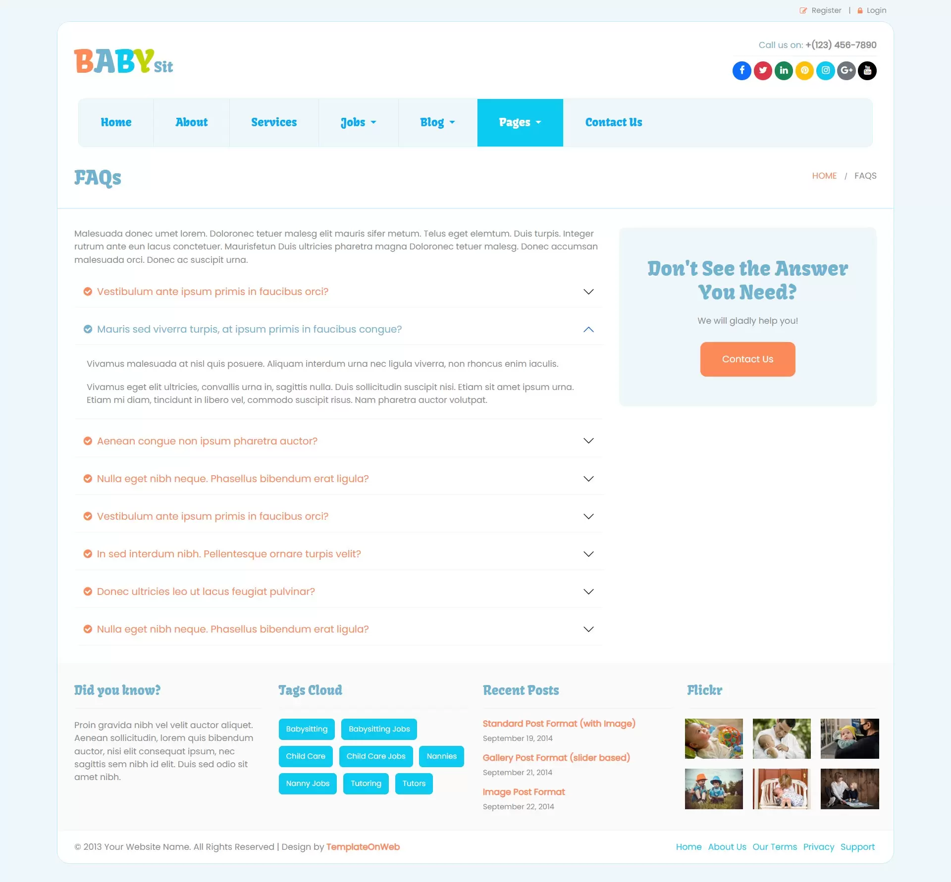 Faqs page for common questions and concerns