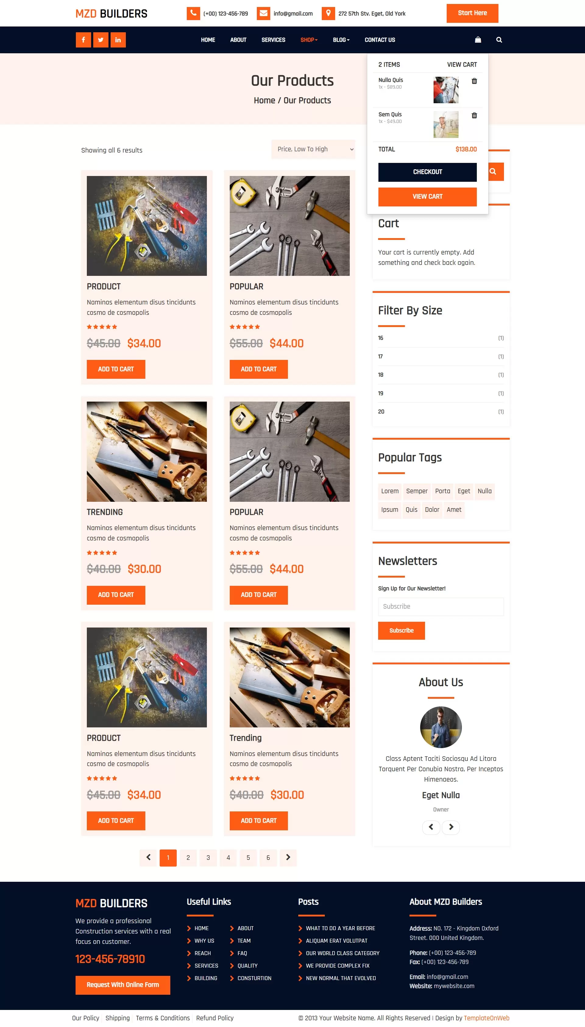 Contractors or architects tools listing page with price