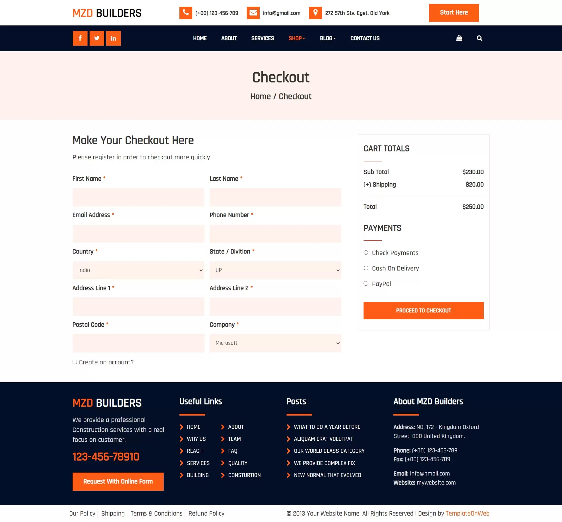 Builders products cart checkout page