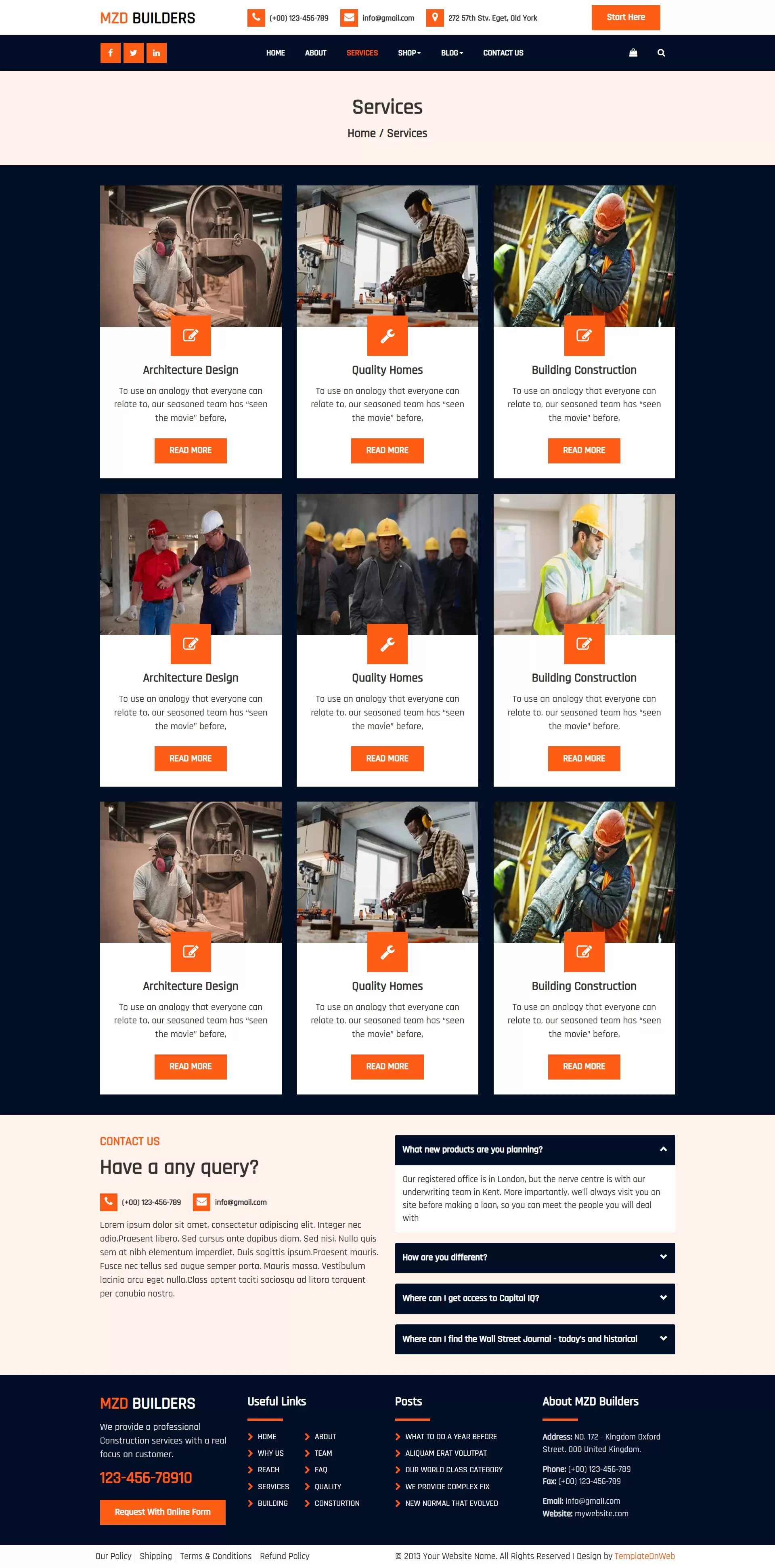 Industrial or commercial property builders construction, and architecture design services