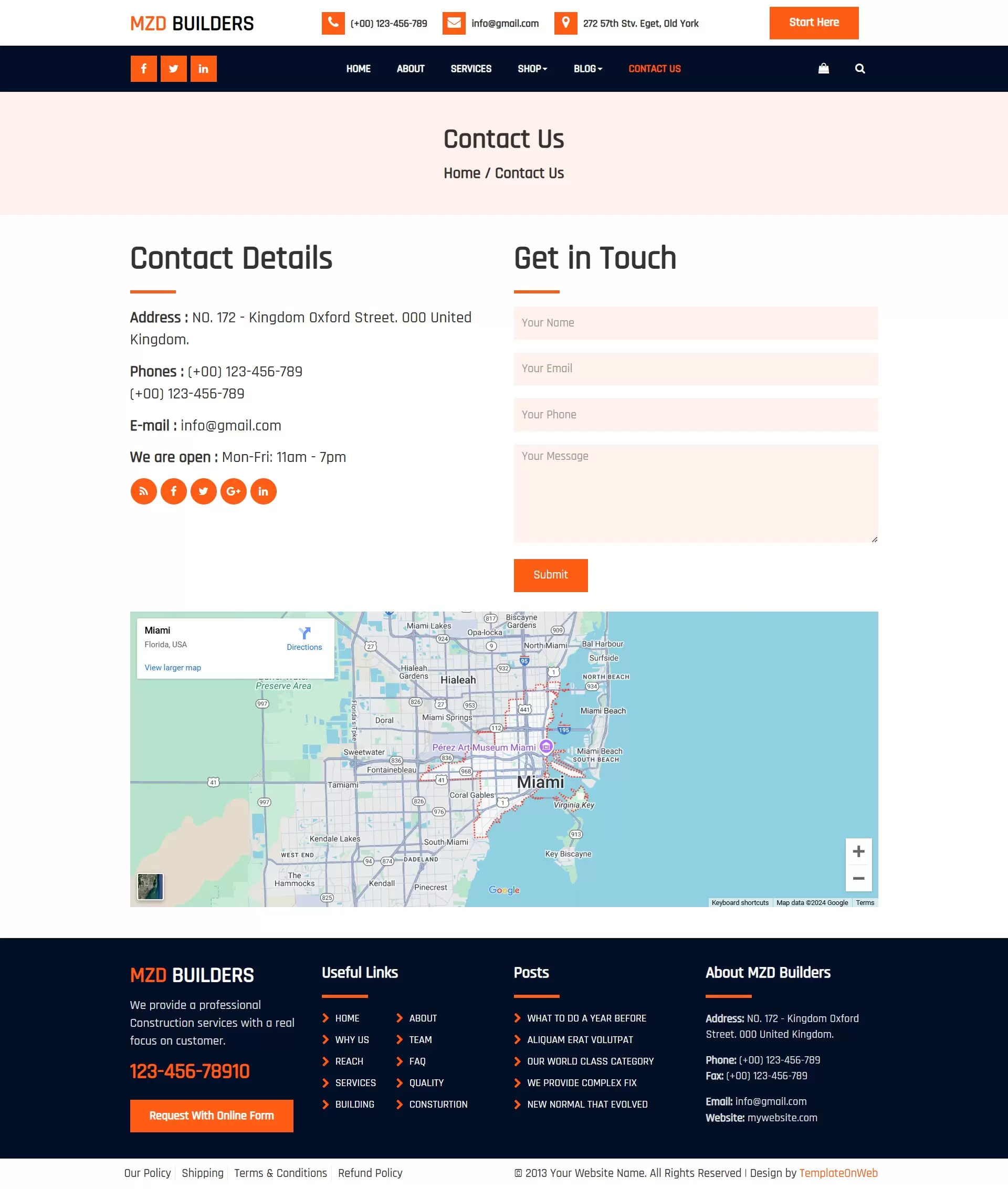 Real estate builder contact form and address location details