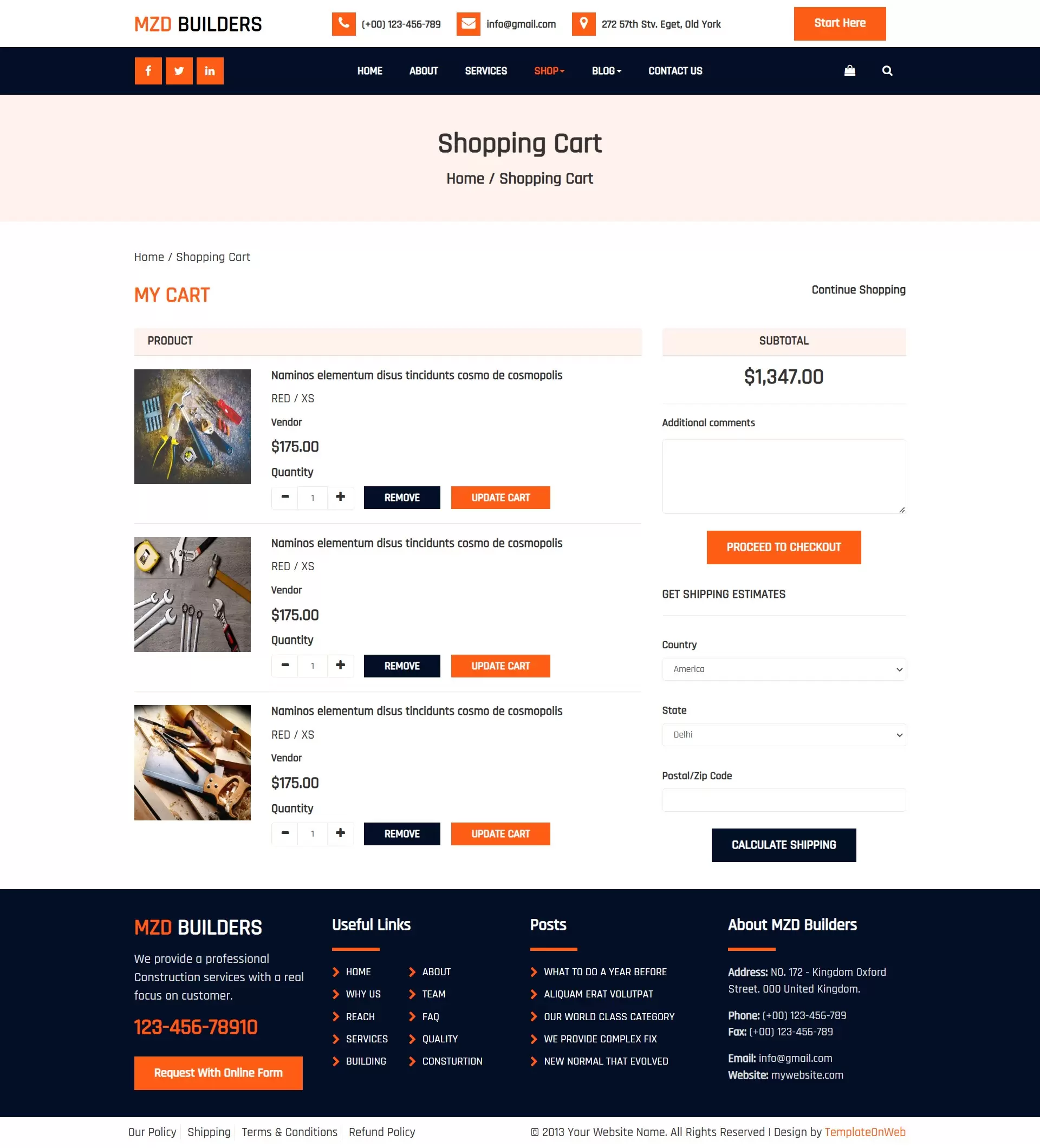 Developers and real estate products selling shopping cart page