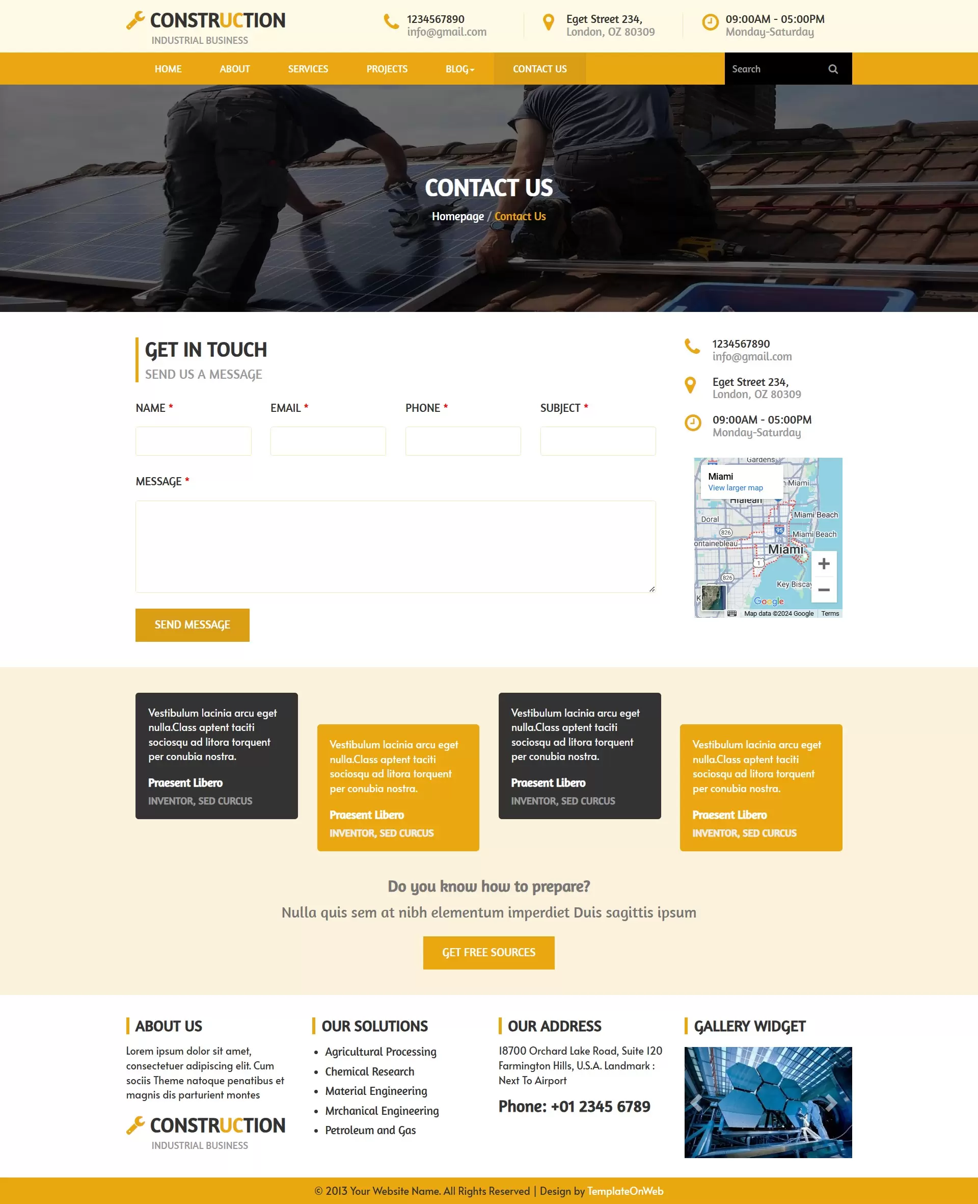 Construction company contact and address details