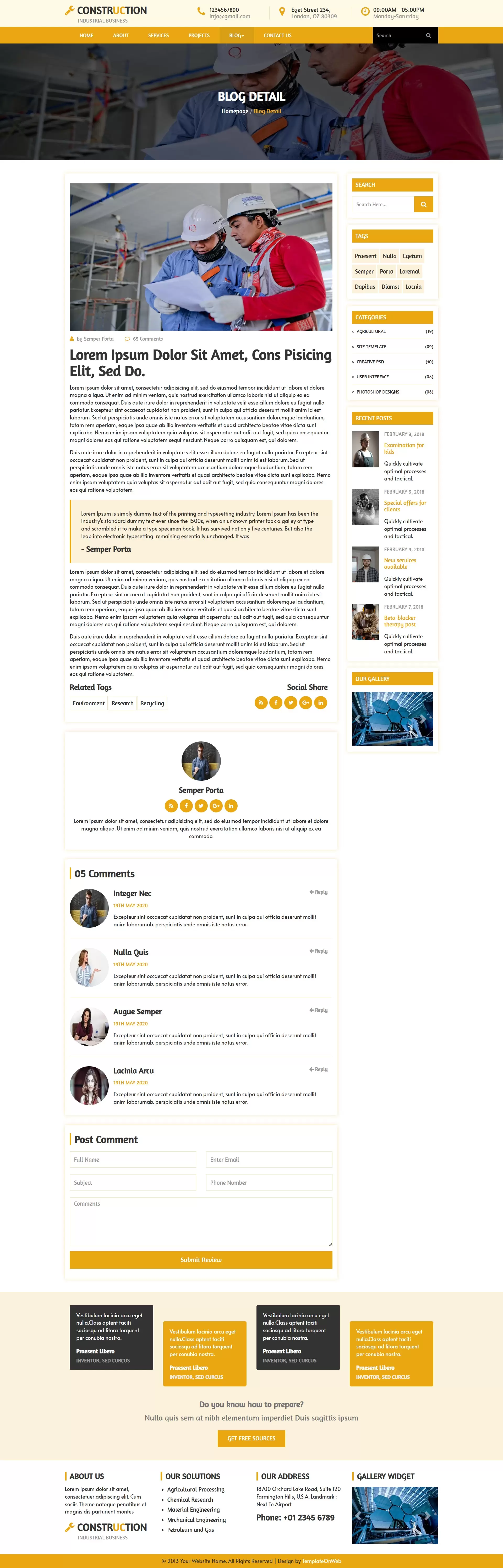 Construction industry news details with social sharing and post comment form