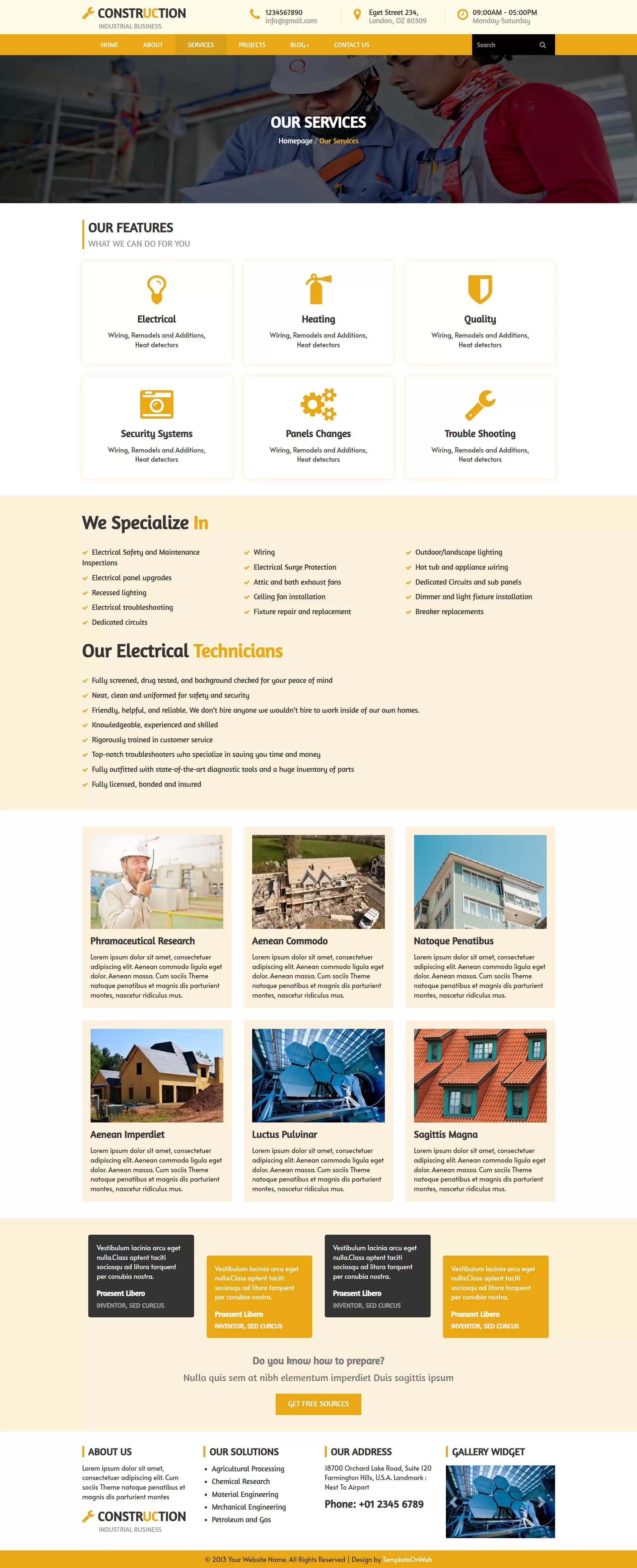 Services page to presentation of services like building construction, renovation